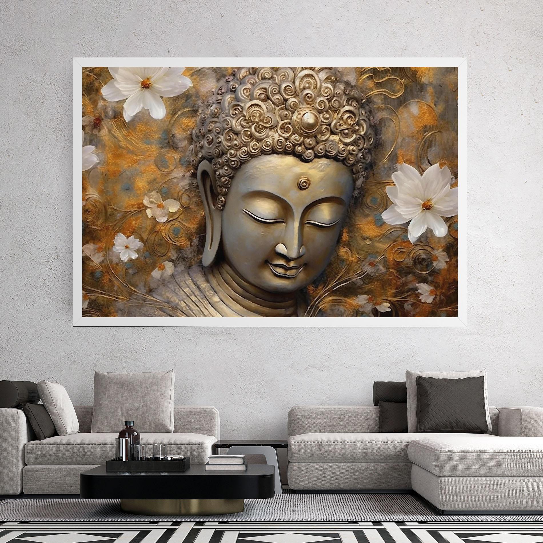 Vászonkép White Flower Buddha Art mockup 2