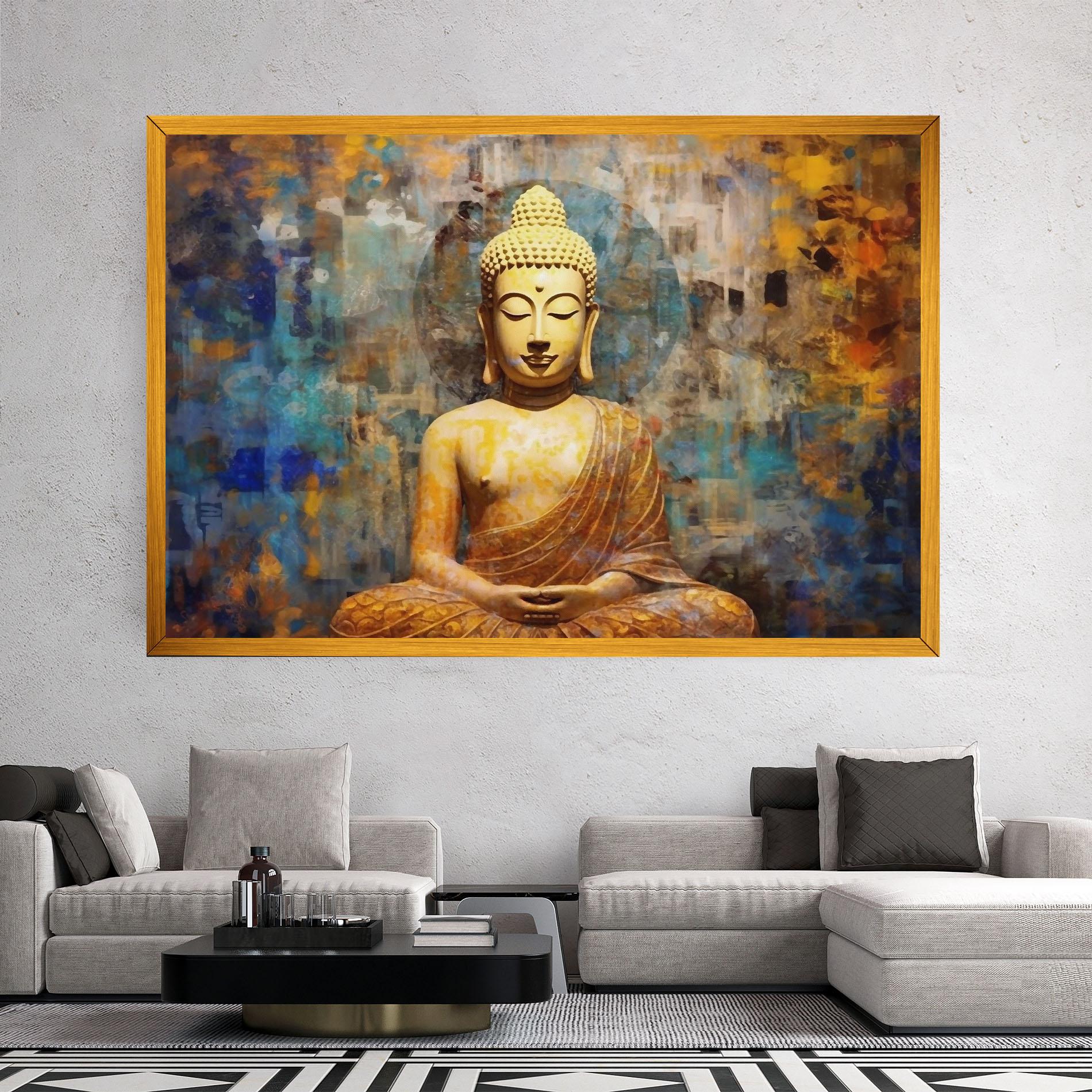 Vászonkép Buddha Blue Gold mockup 2