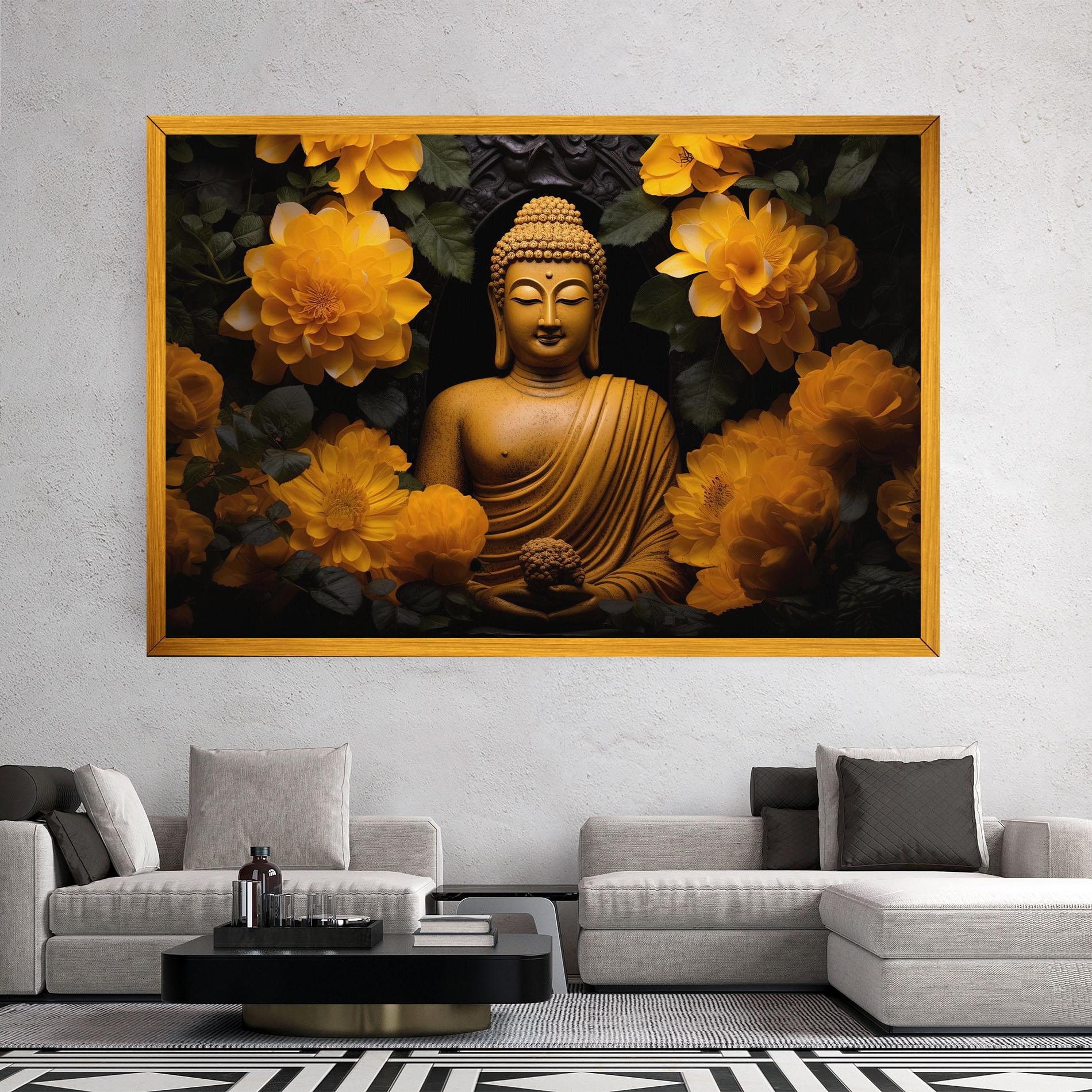 Vászonkép Vecteezy_buddha Statue Surrounded By Yellow Flowers Ai Generated_27745002_860 mockup 2