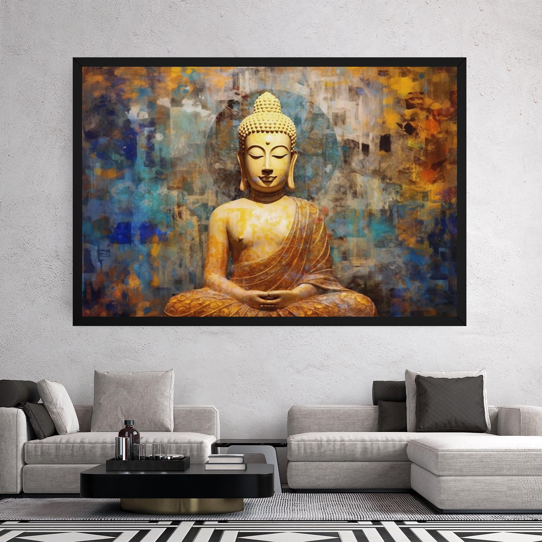 Vászonkép Buddha Blue Gold mockup 2