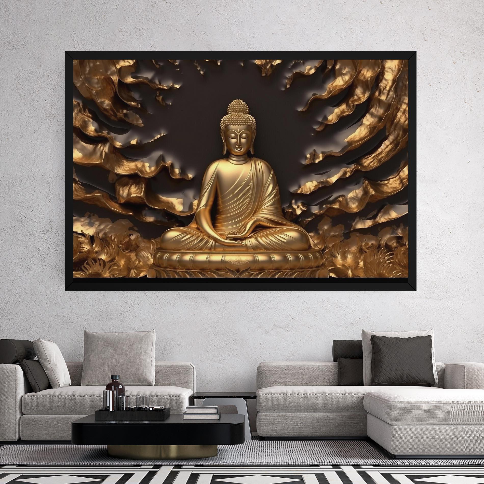 Vászonkép Gold 3d Buddha mockup 2