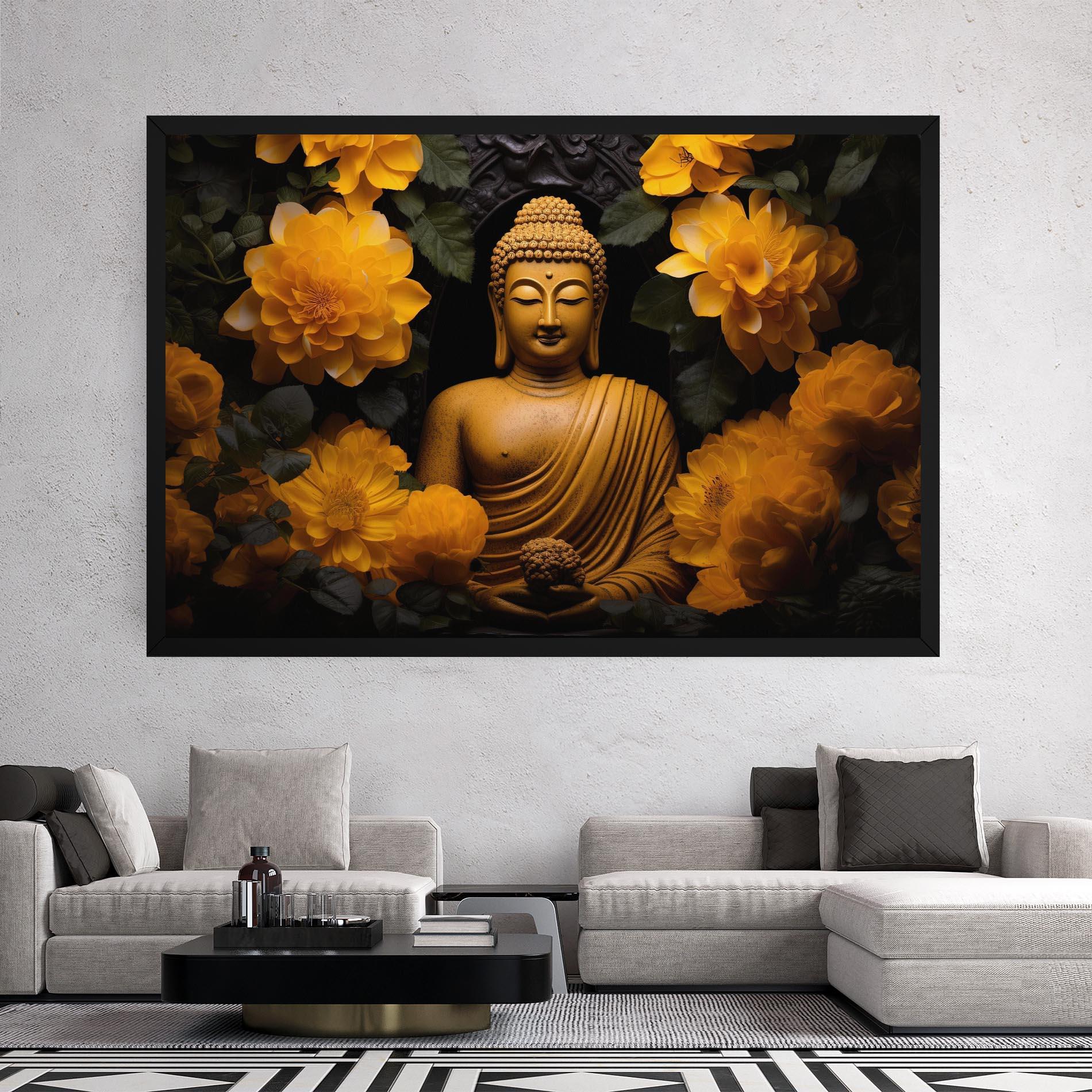 Vászonkép Vecteezy_buddha Statue Surrounded By Yellow Flowers Ai Generated_27745002_860 mockup 2