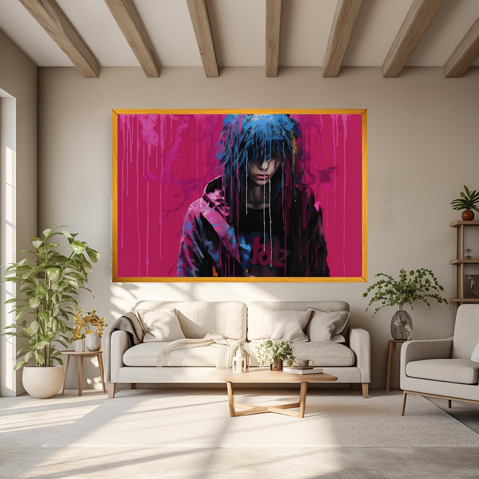 Vászonkép Blue Pink Falling Paint mockup 6