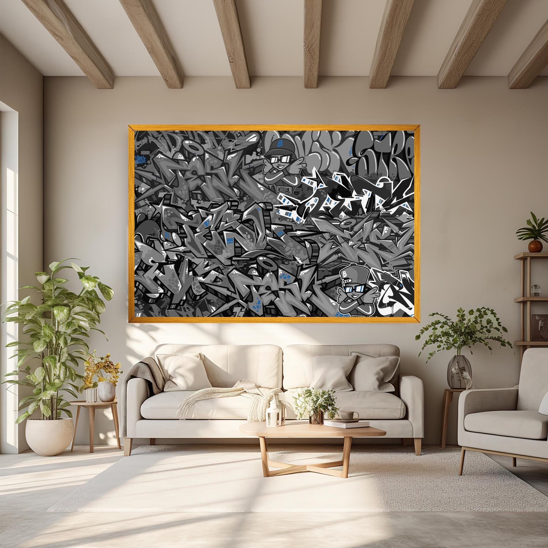 Vászonkép Grey Blue Graffiti mockup 6