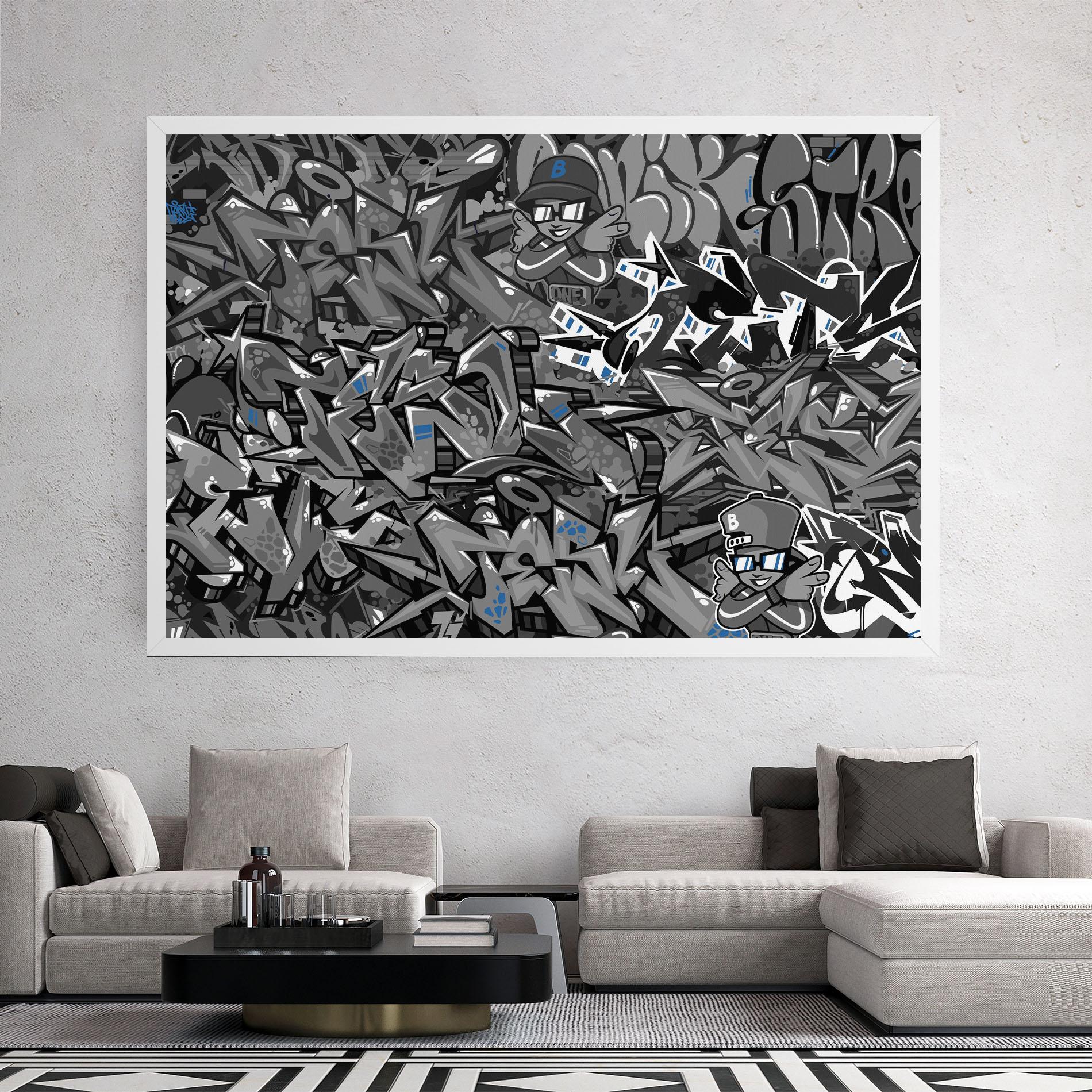 Vászonkép Grey Blue Graffiti mockup 2
