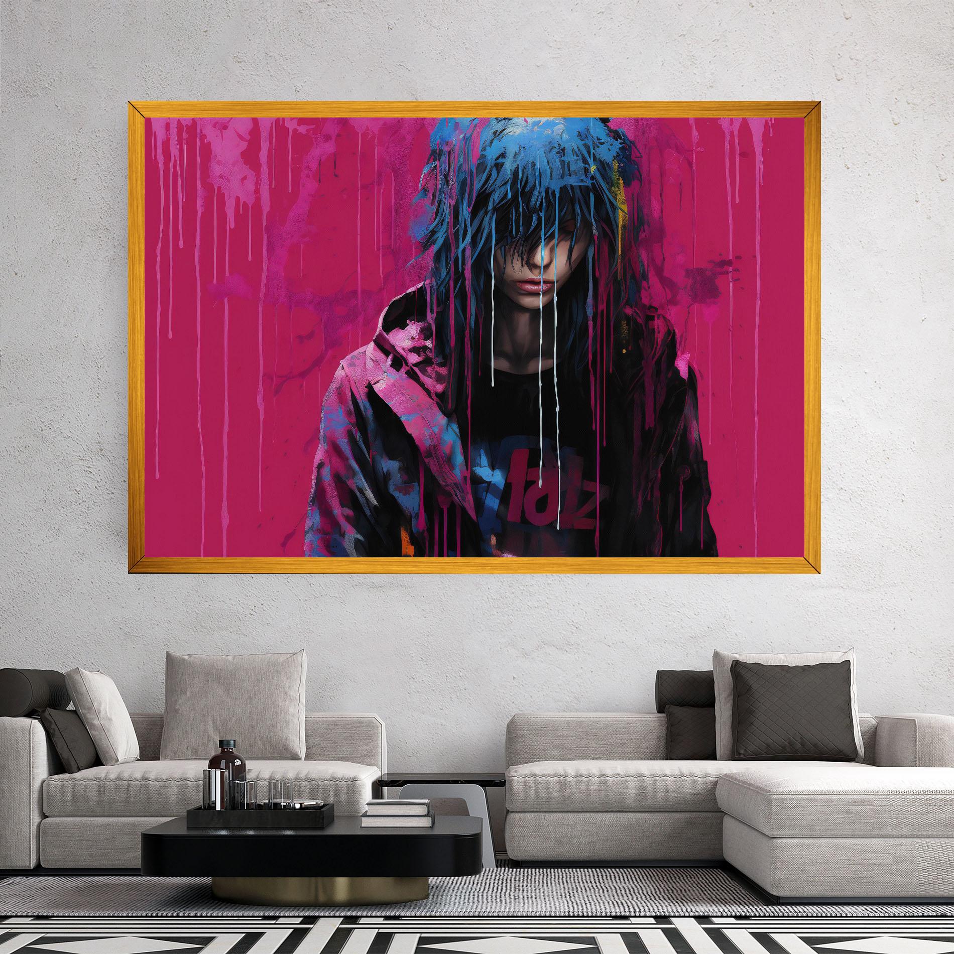 Vászonkép Blue Pink Falling Paint mockup 2