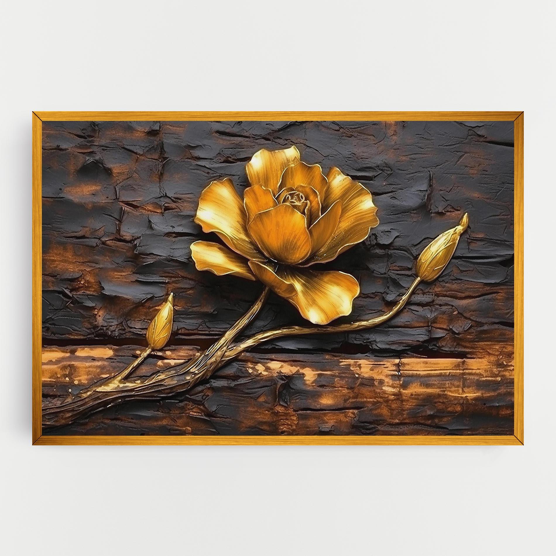 Vászonkép Golden Rose On Wood mockup 0