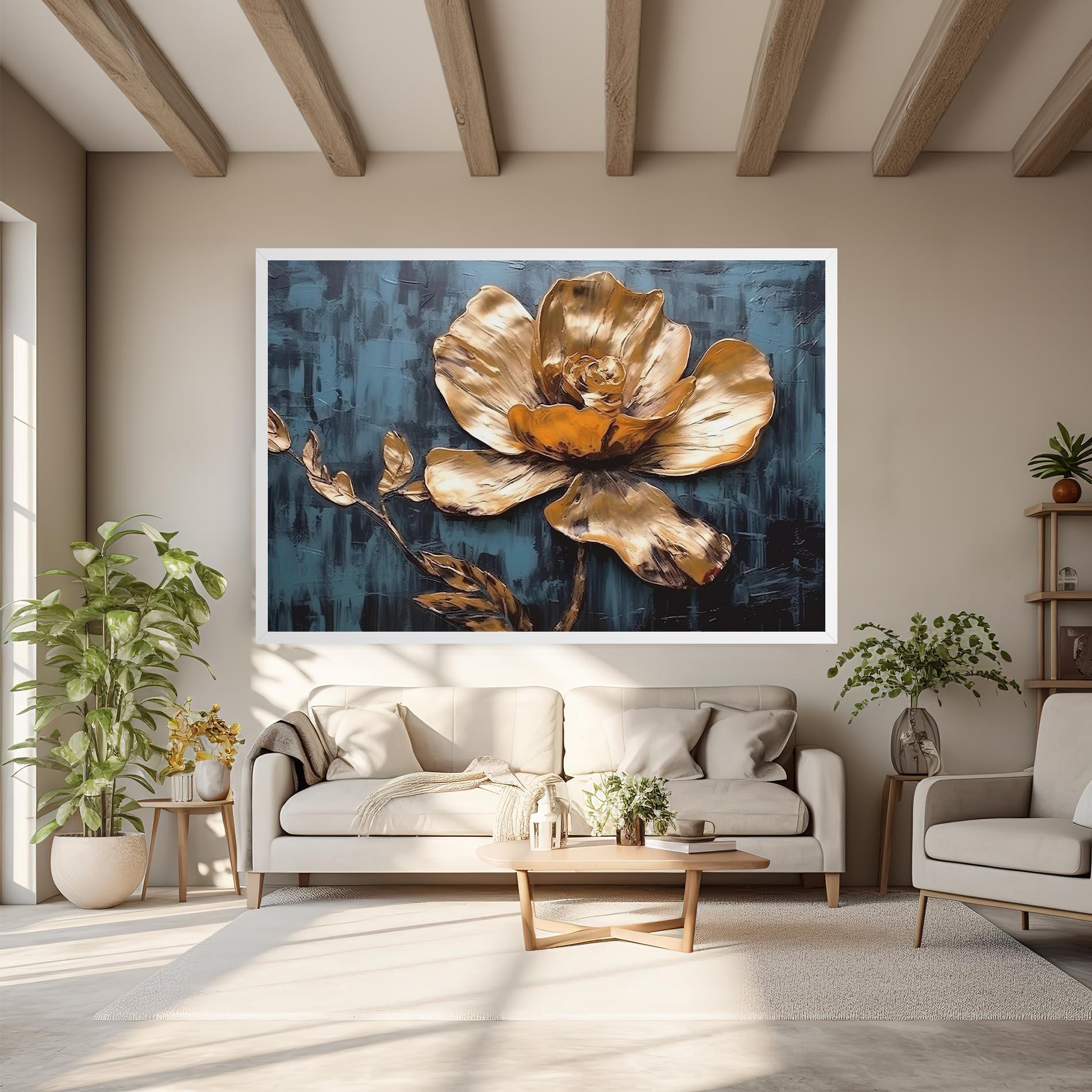 Vászonkép Golden Rose On Blue mockup 6