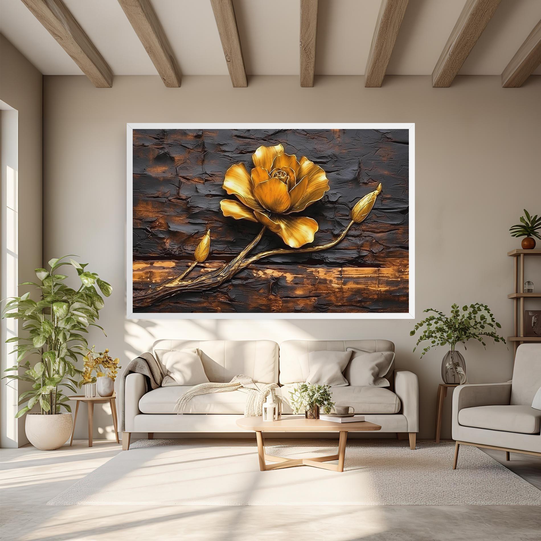 Vászonkép Golden Rose On Wood mockup 6