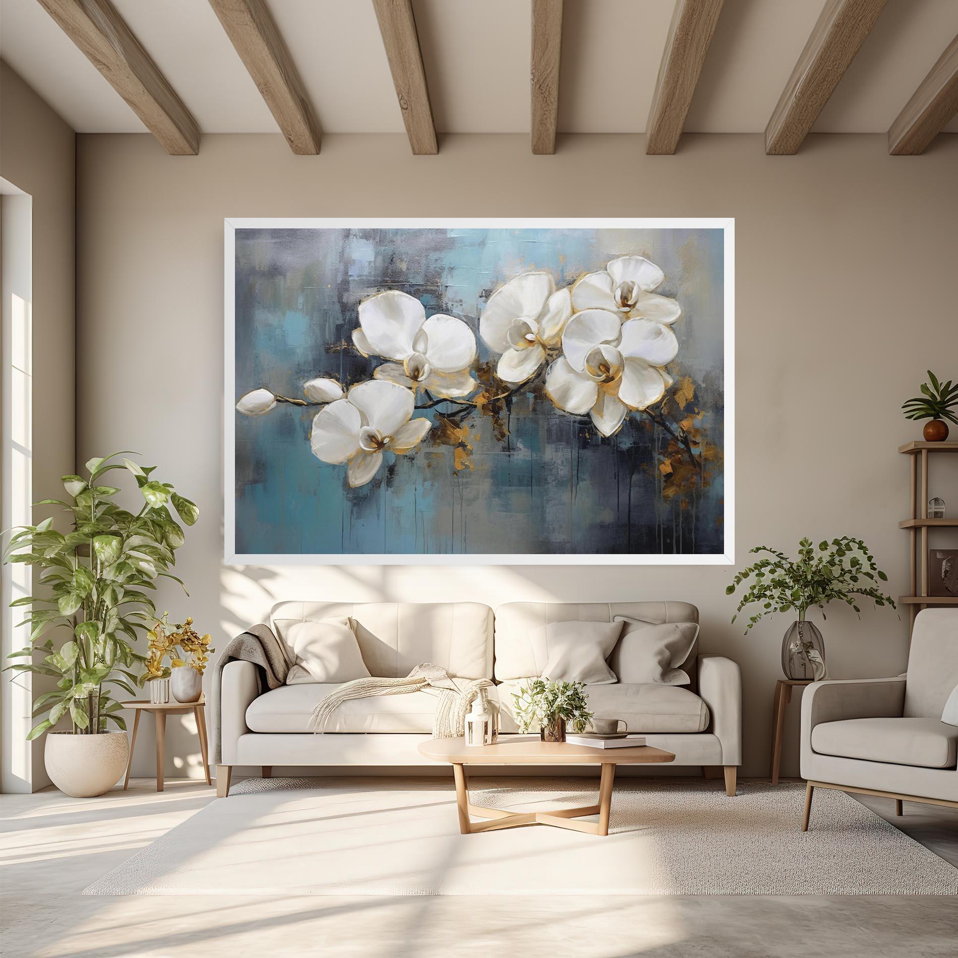 Vászonkép White Orchids Painting mockup 6