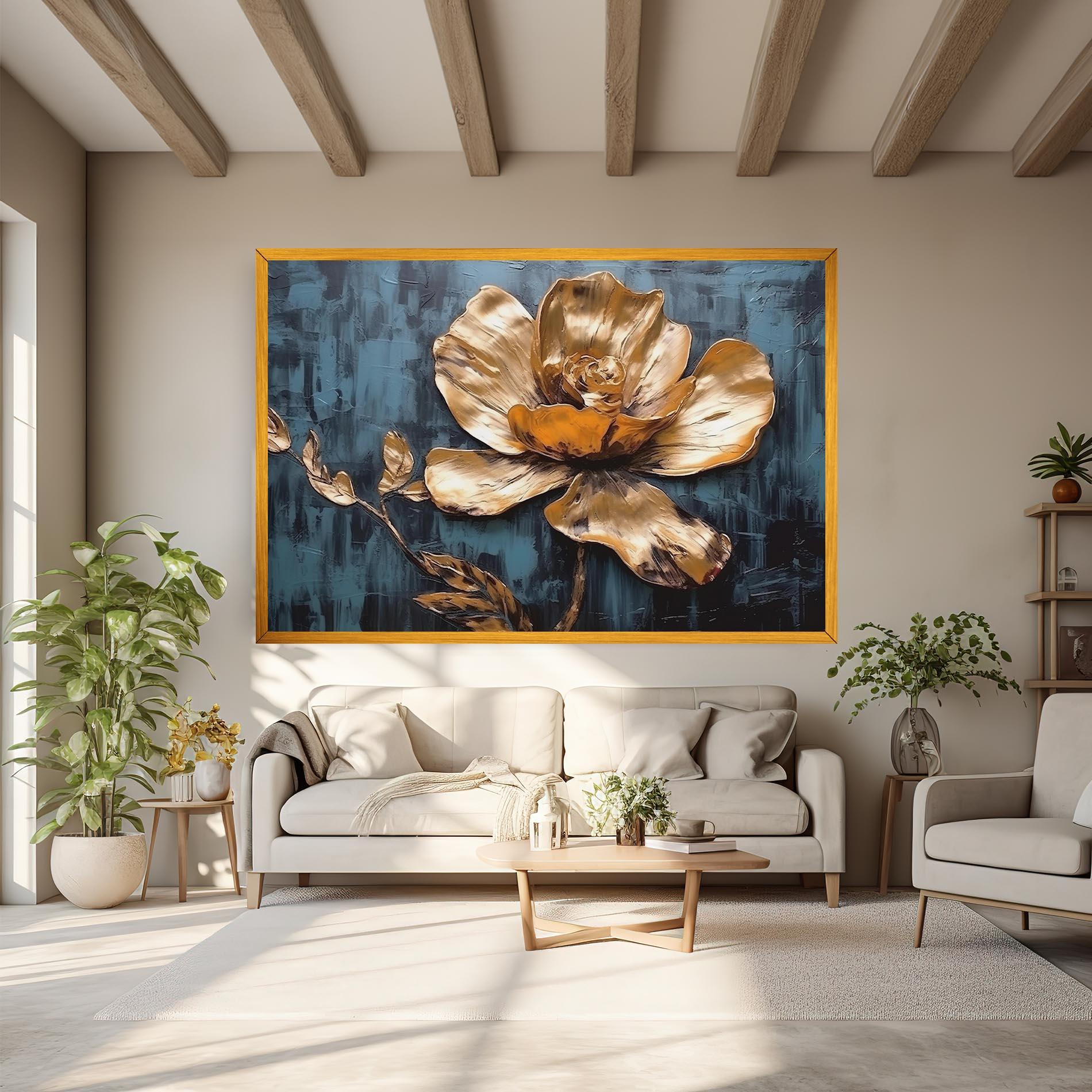 Vászonkép Golden Rose On Blue mockup 6