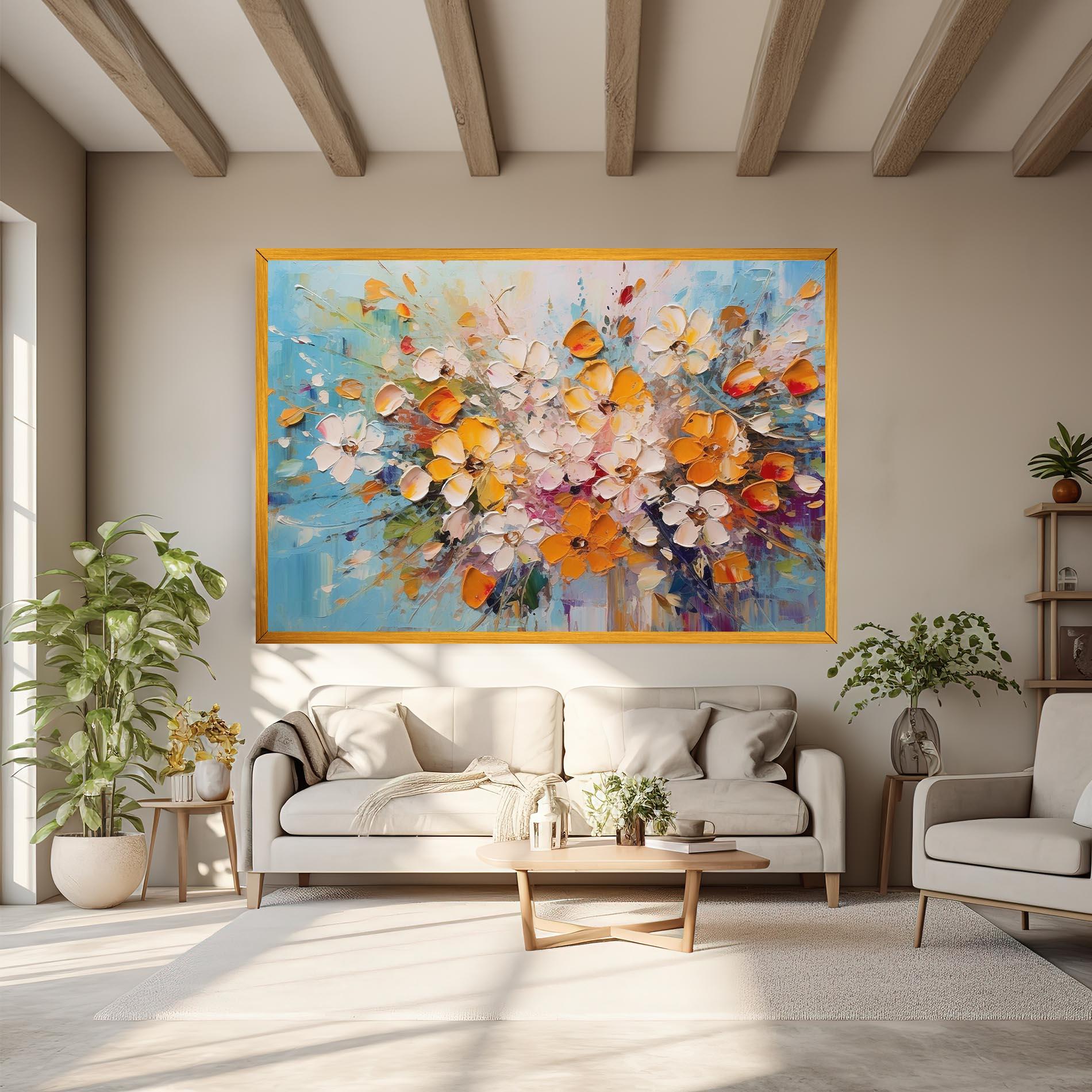 Vászonkép Pretty Flowers On Blue mockup 6