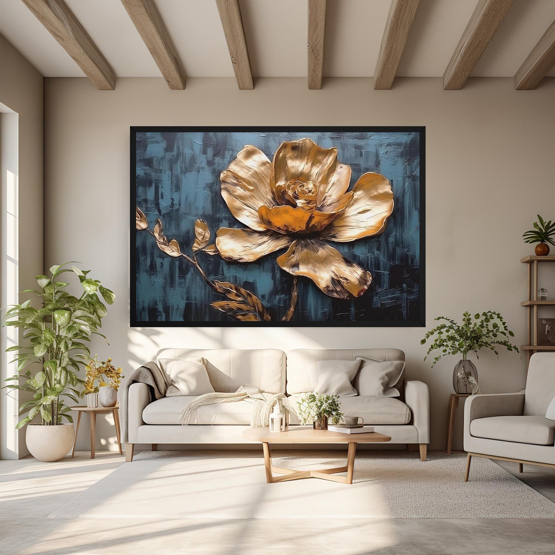 Vászonkép Golden Rose On Blue mockup 6