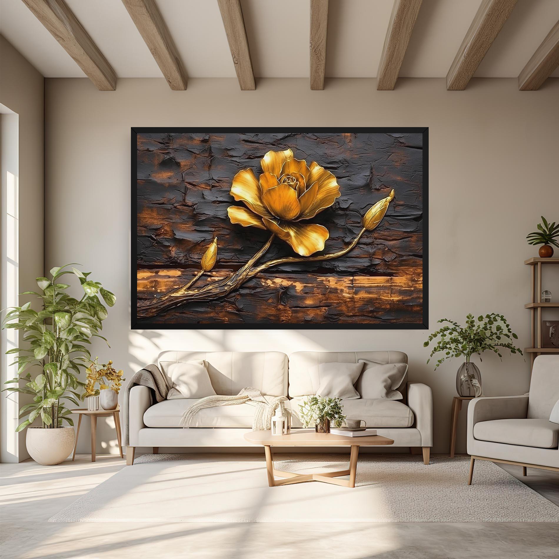 Vászonkép Golden Rose On Wood mockup 6