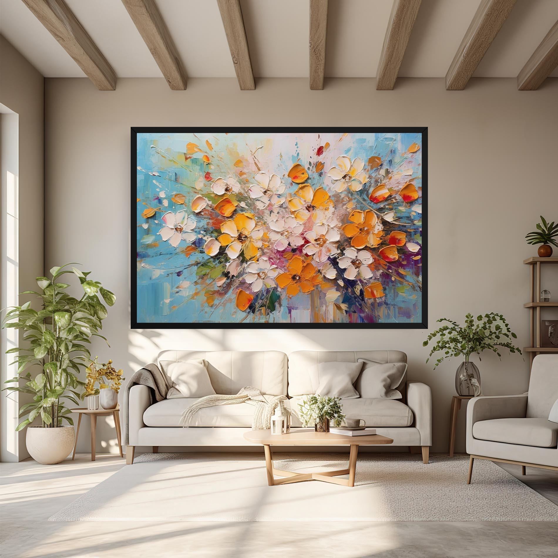 Vászonkép Pretty Flowers On Blue mockup 6