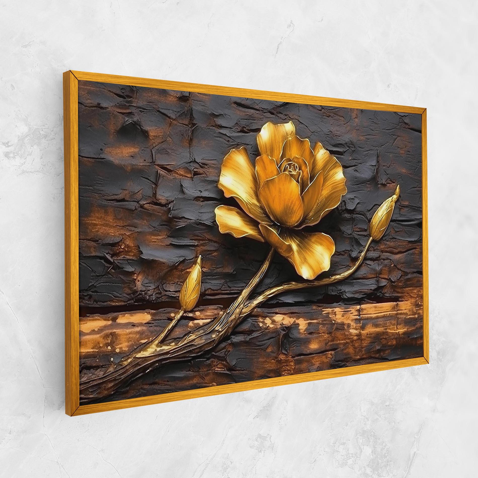 Vászonkép Golden Rose On Wood mockup 1