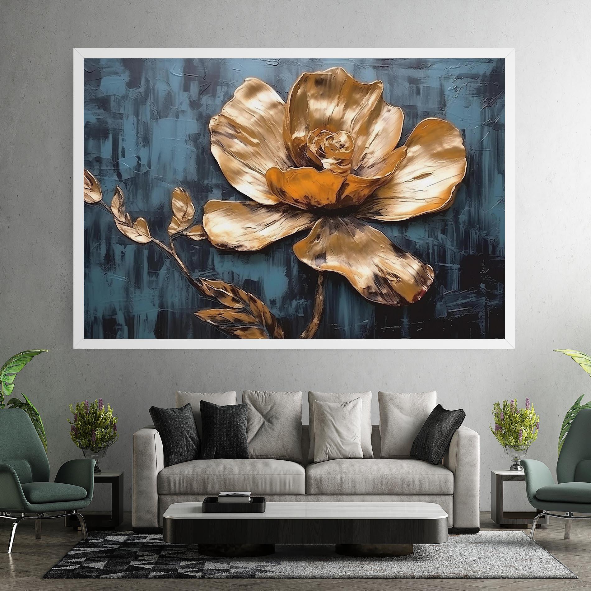 Vászonkép Golden Rose On Blue mockup 7