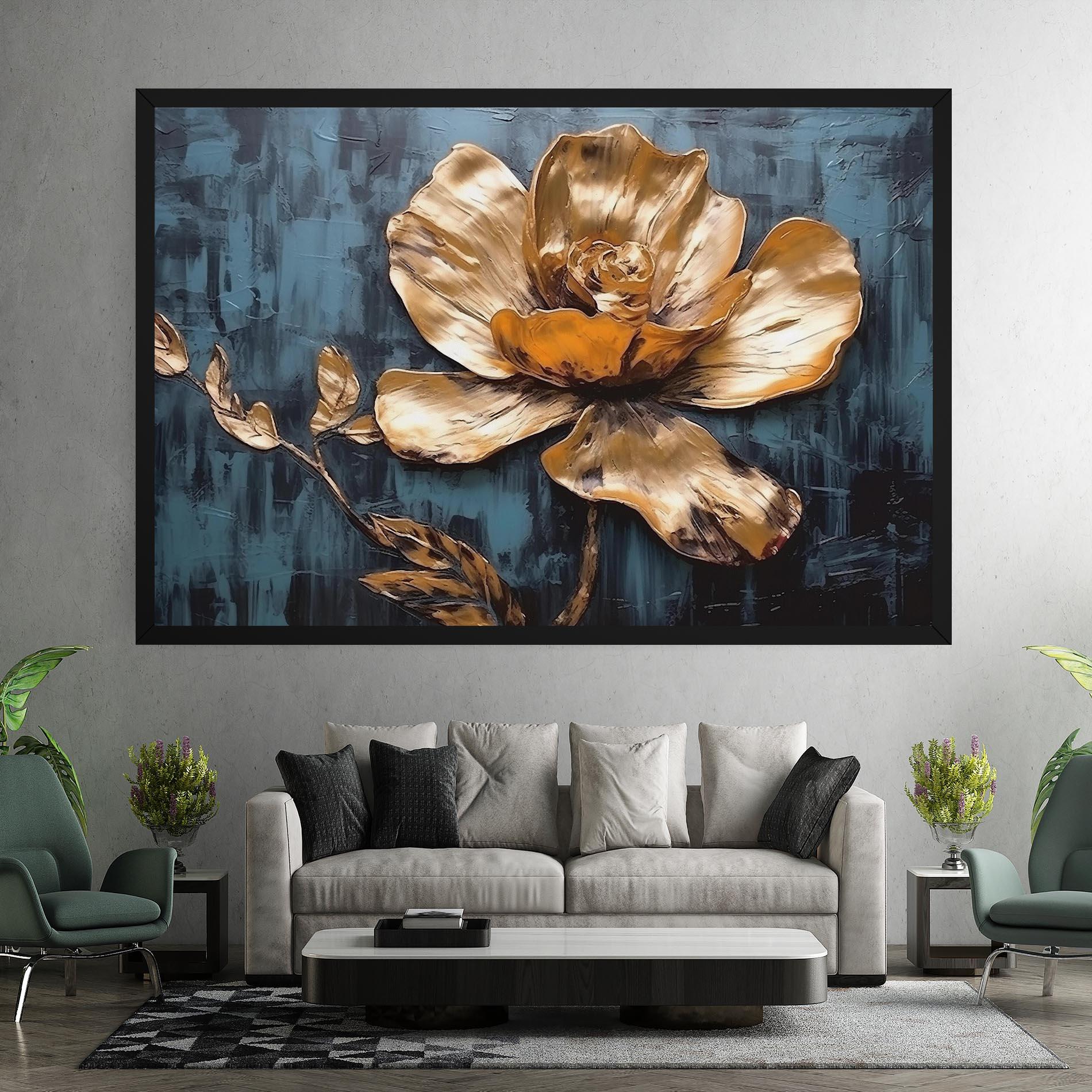 Vászonkép Golden Rose On Blue mockup 7