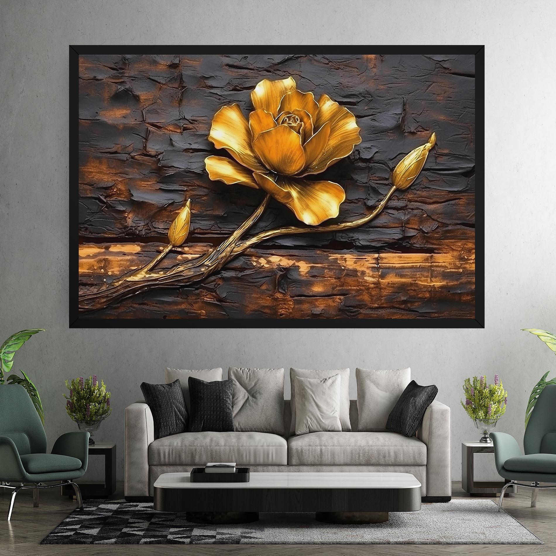 Vászonkép Golden Rose On Wood mockup 7