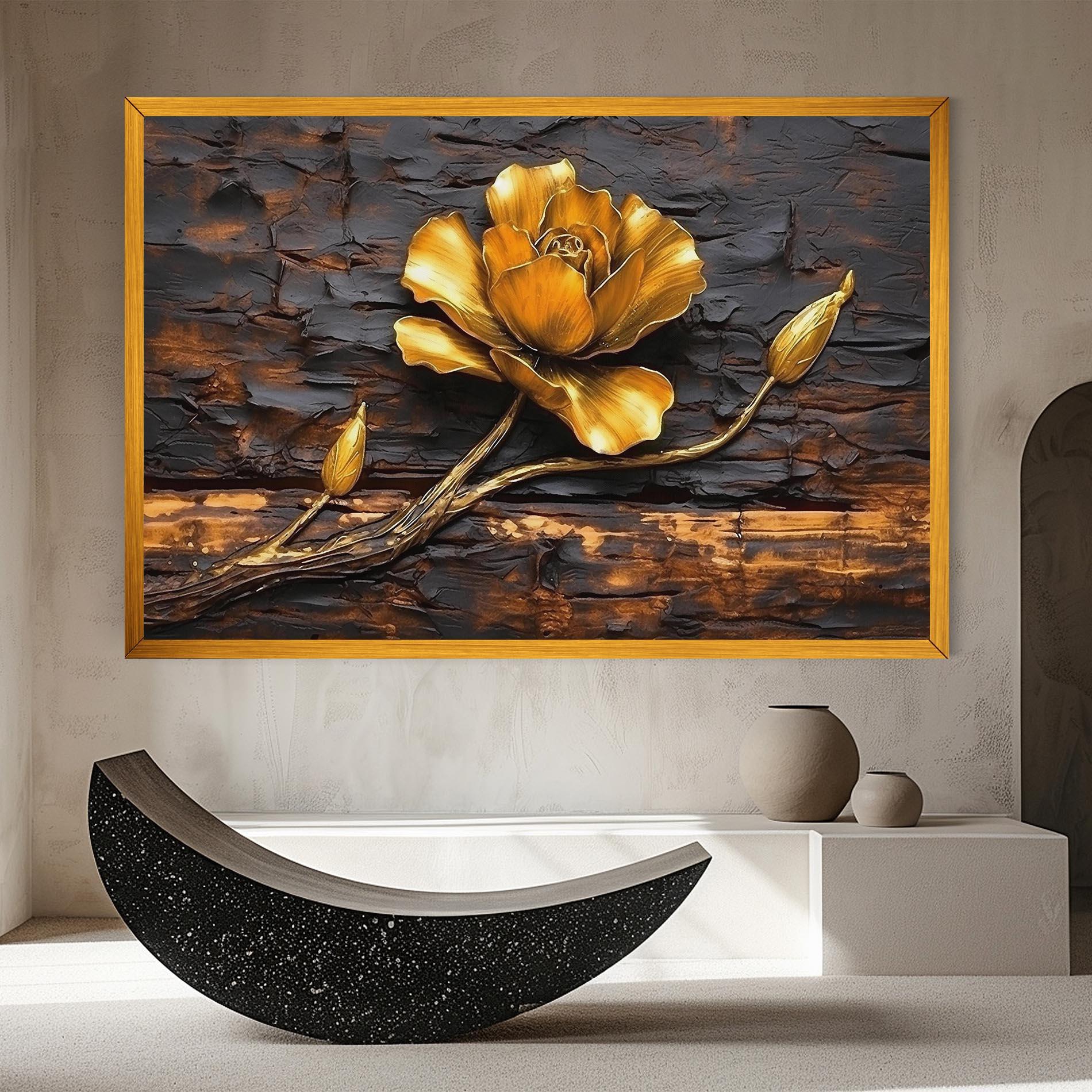 Vászonkép Golden Rose On Wood mockup 8