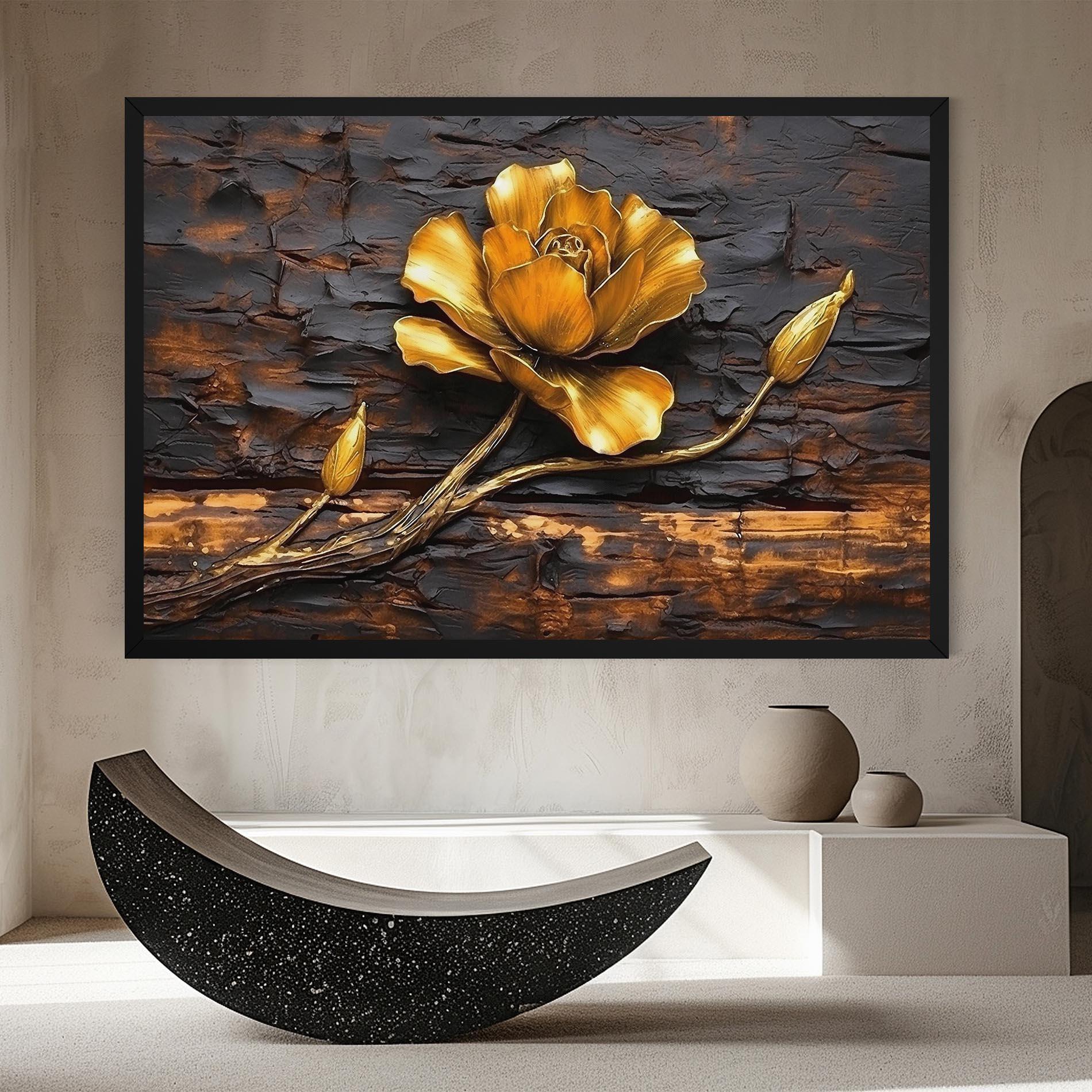 Vászonkép Golden Rose On Wood mockup 8