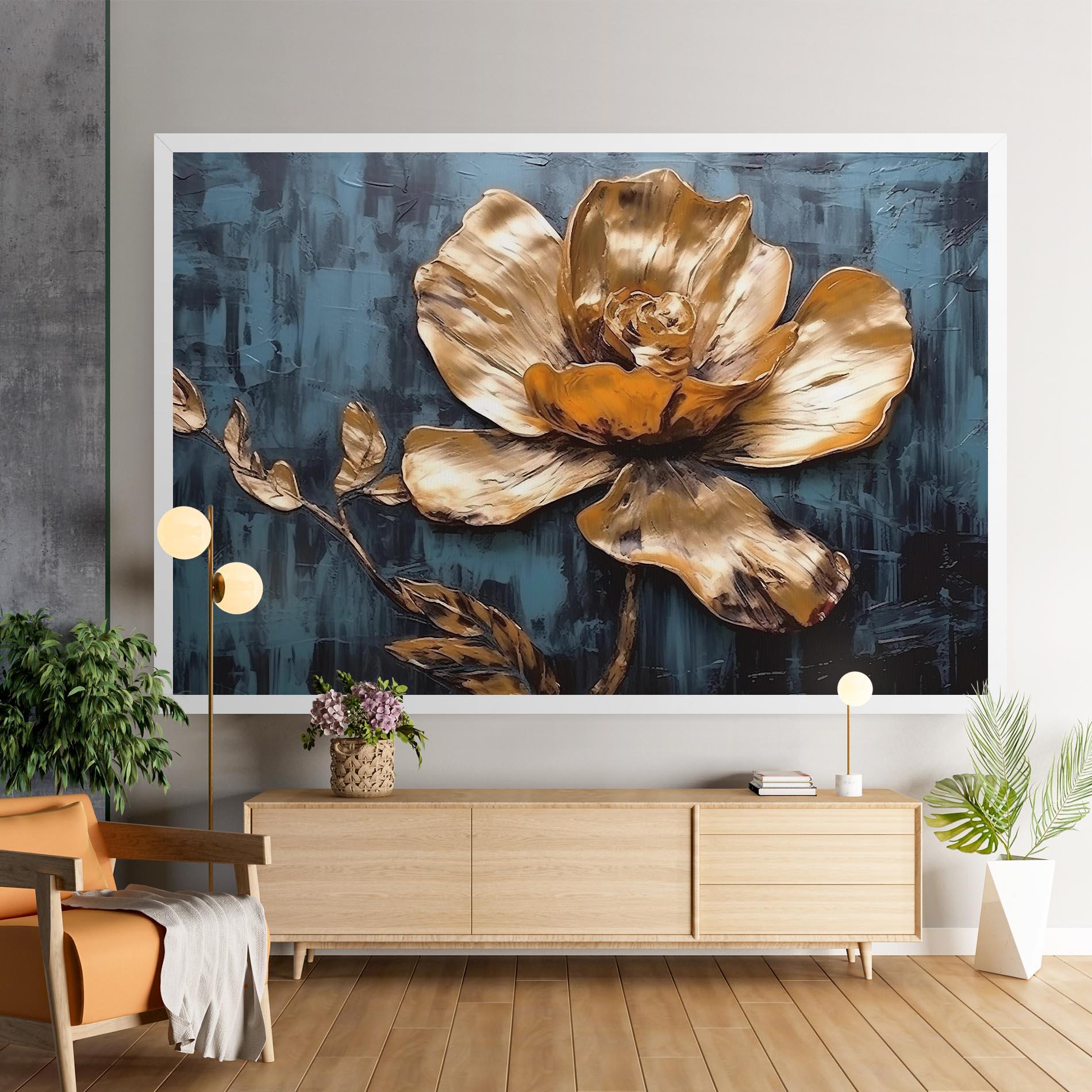 Vászonkép Golden Rose On Blue mockup 9