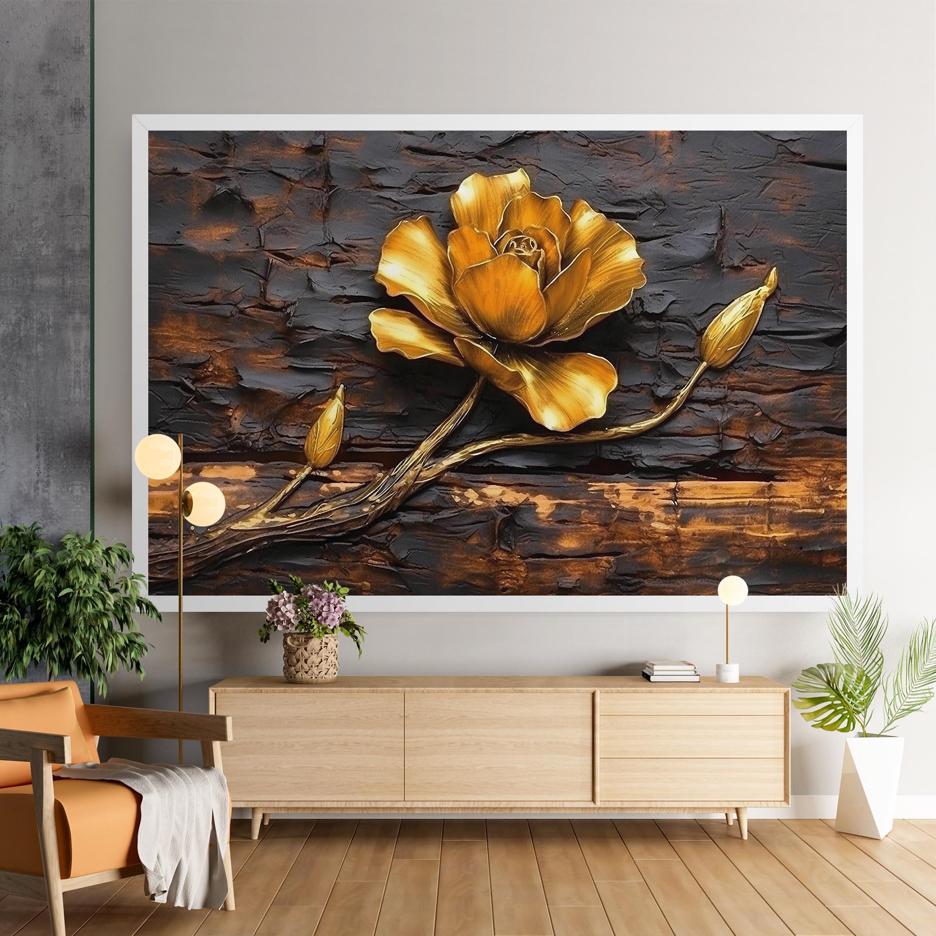 Vászonkép Golden Rose On Wood mockup 9