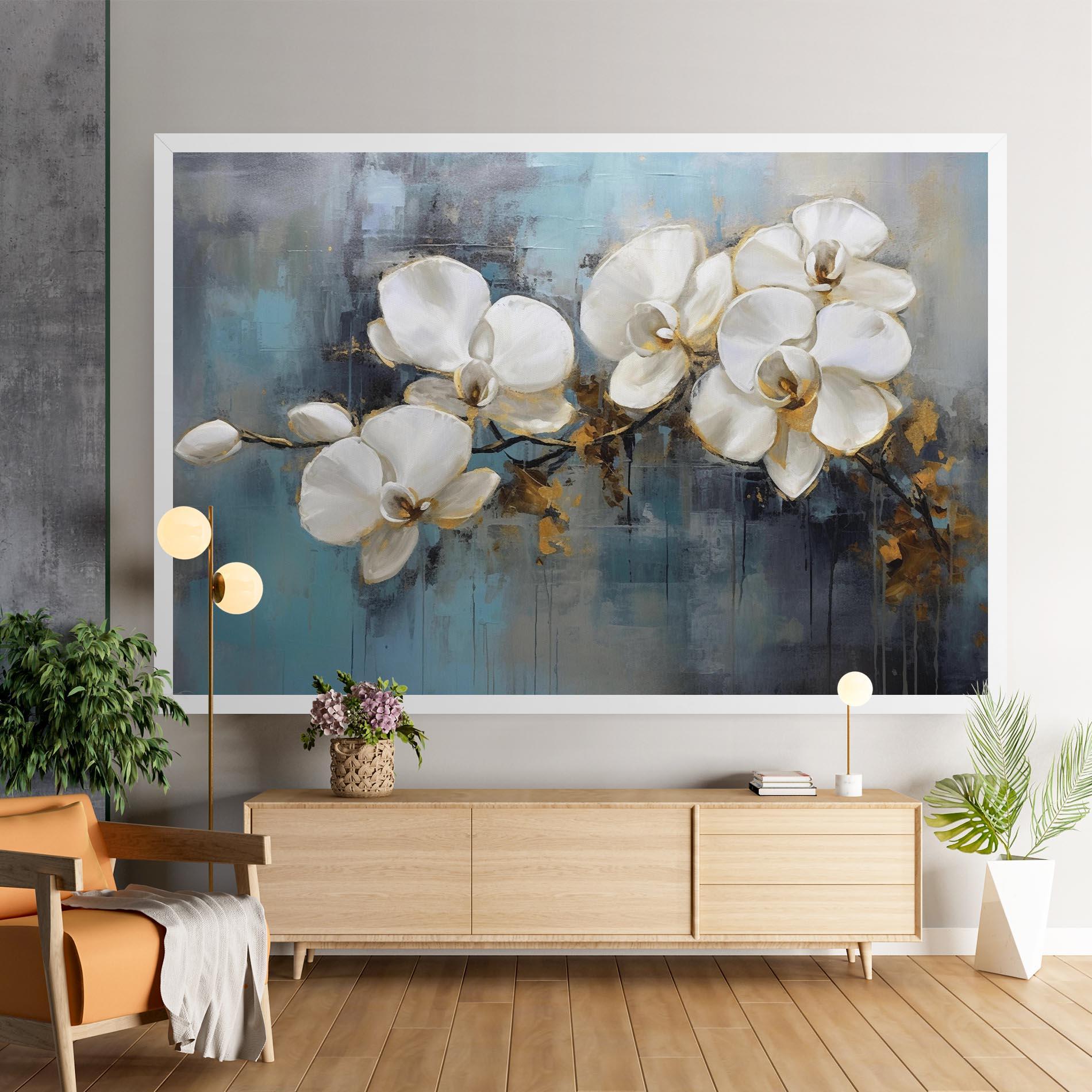 Vászonkép White Orchids Painting mockup 9