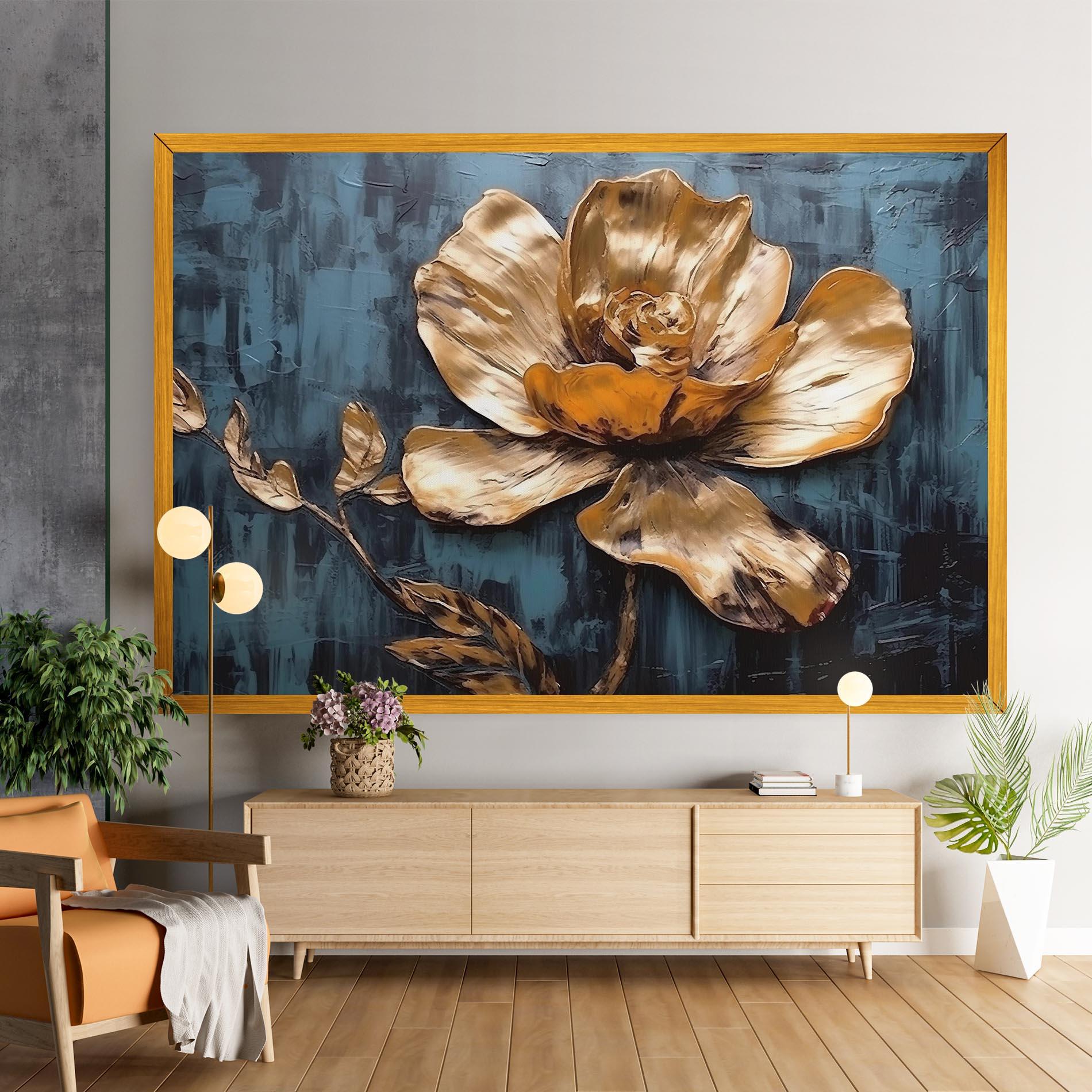 Vászonkép Golden Rose On Blue mockup 9