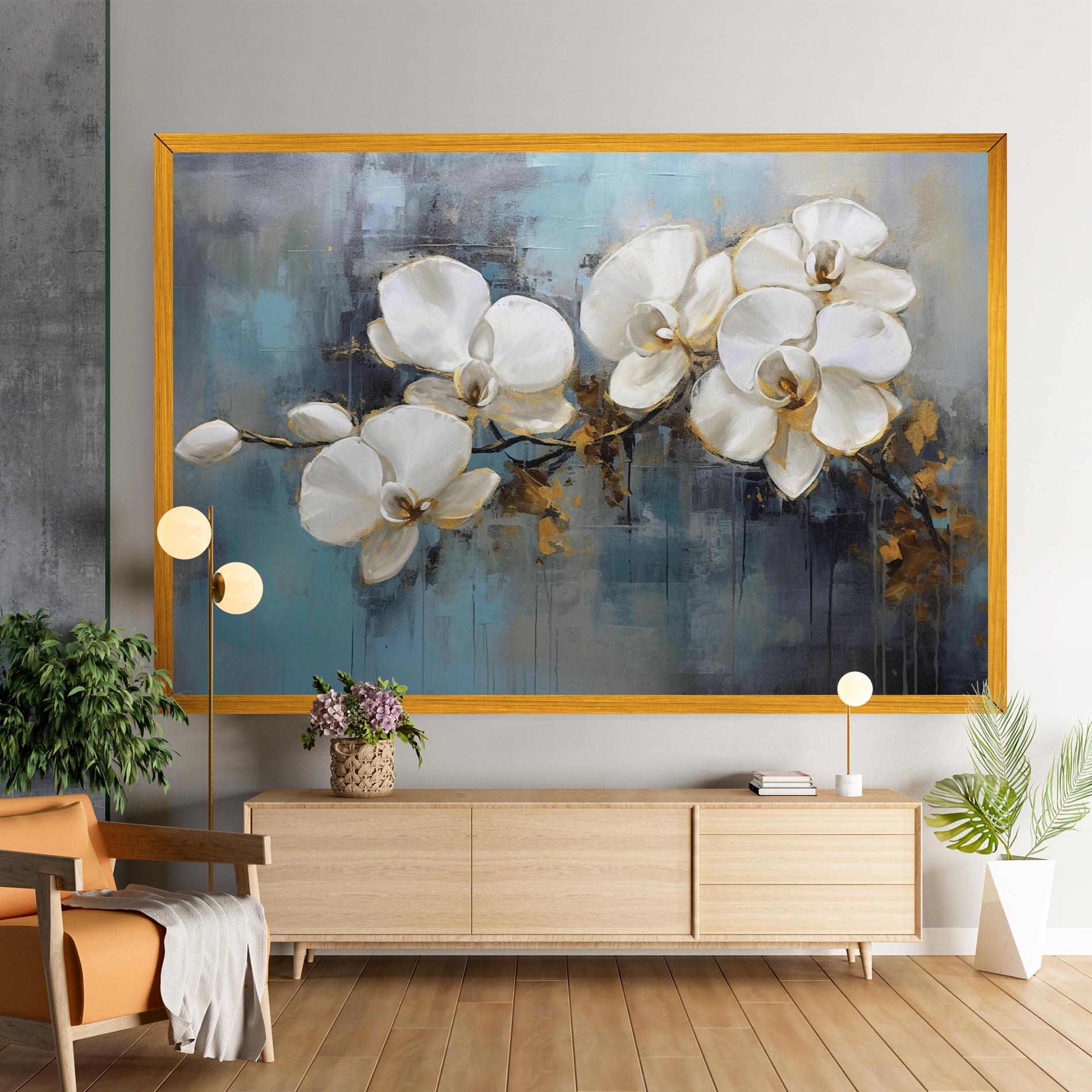 Vászonkép White Orchids Painting mockup 9