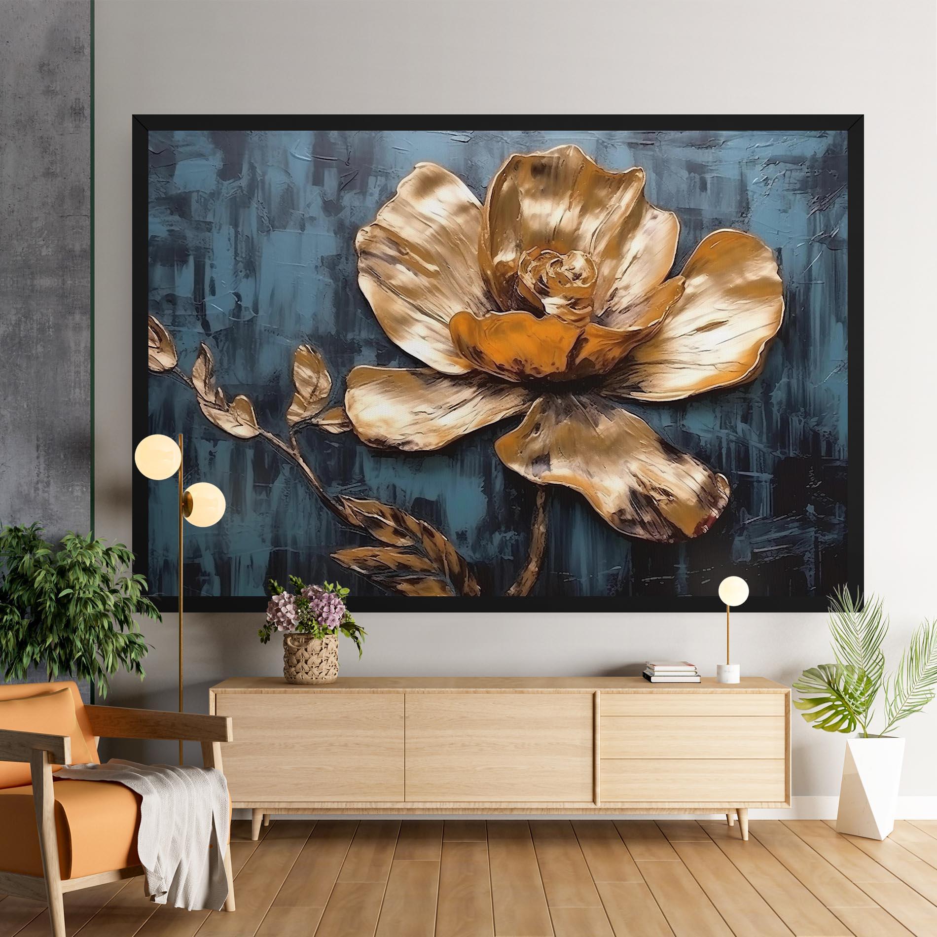 Vászonkép Golden Rose On Blue mockup 9