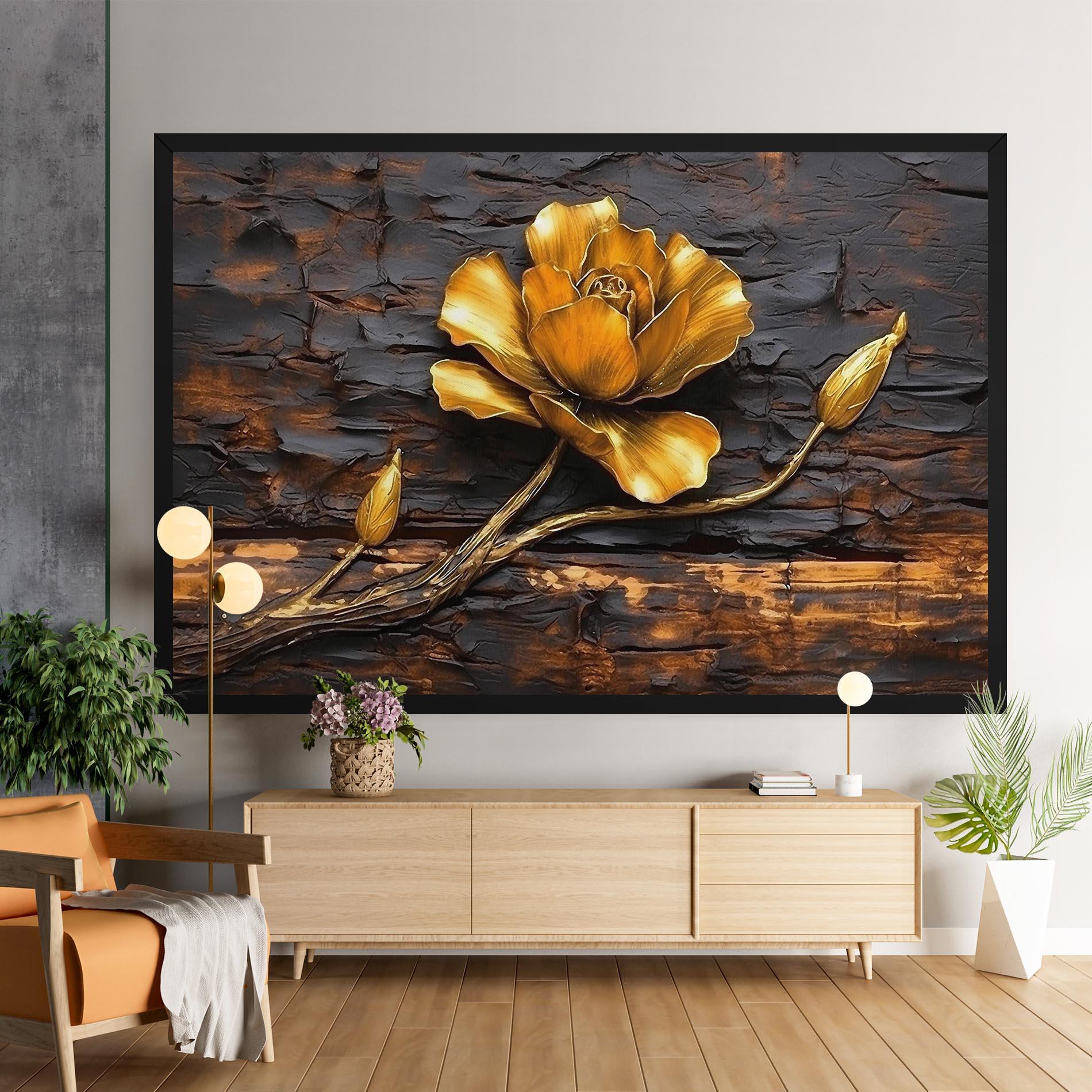 Vászonkép Golden Rose On Wood mockup 9