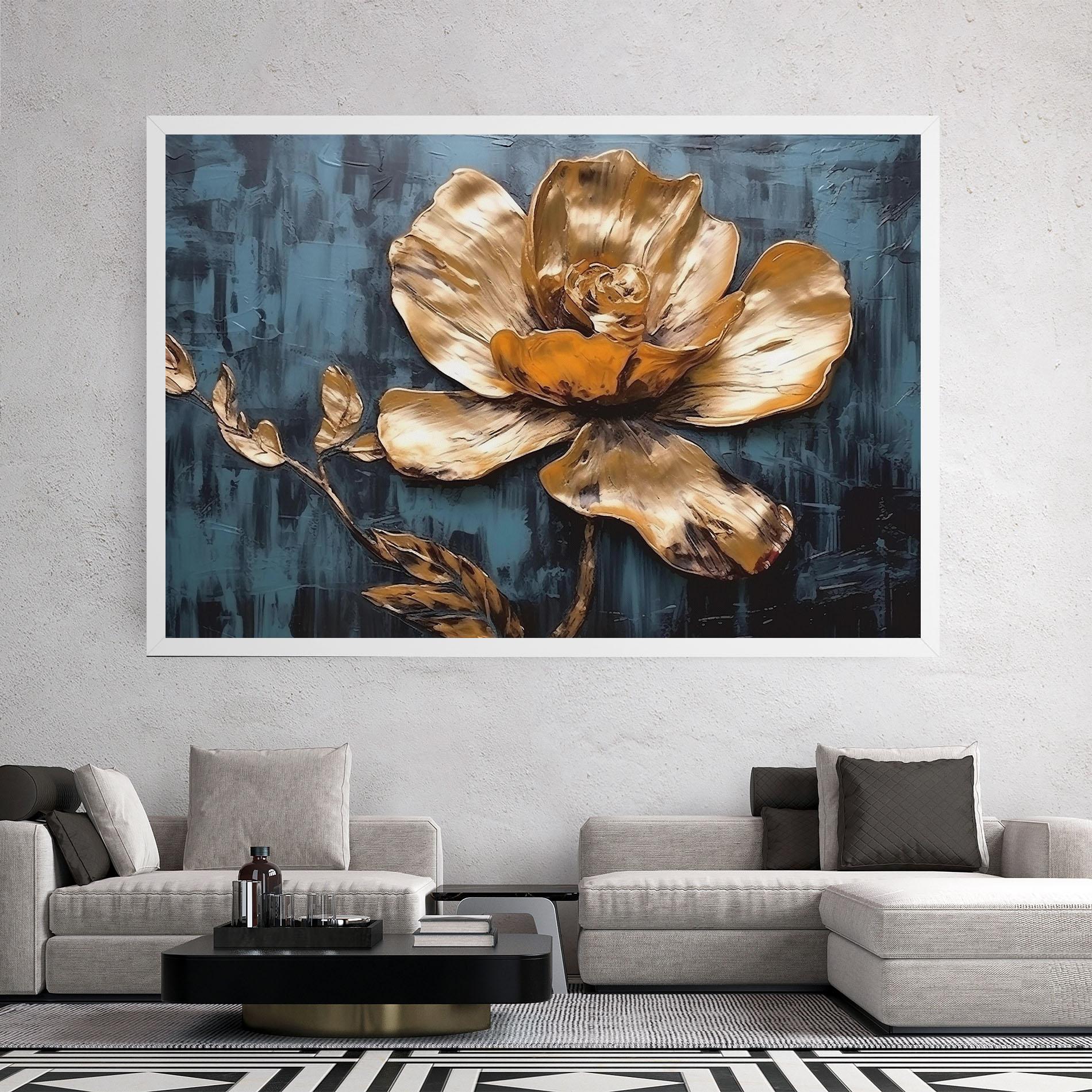 Vászonkép Golden Rose On Blue mockup 2