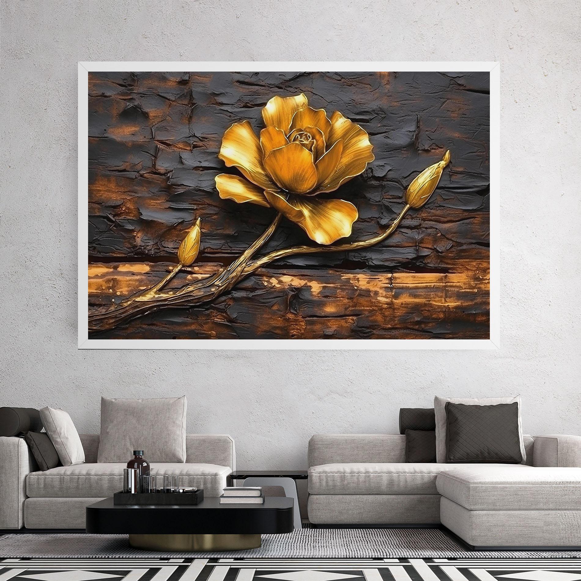 Vászonkép Golden Rose On Wood mockup 2