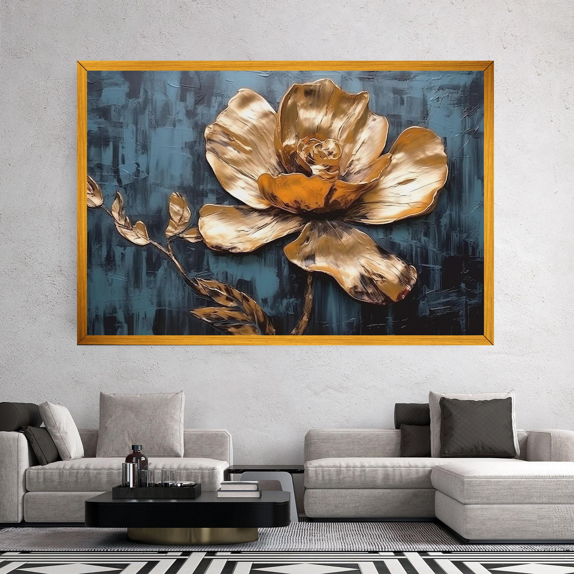 Vászonkép Golden Rose On Blue mockup 2