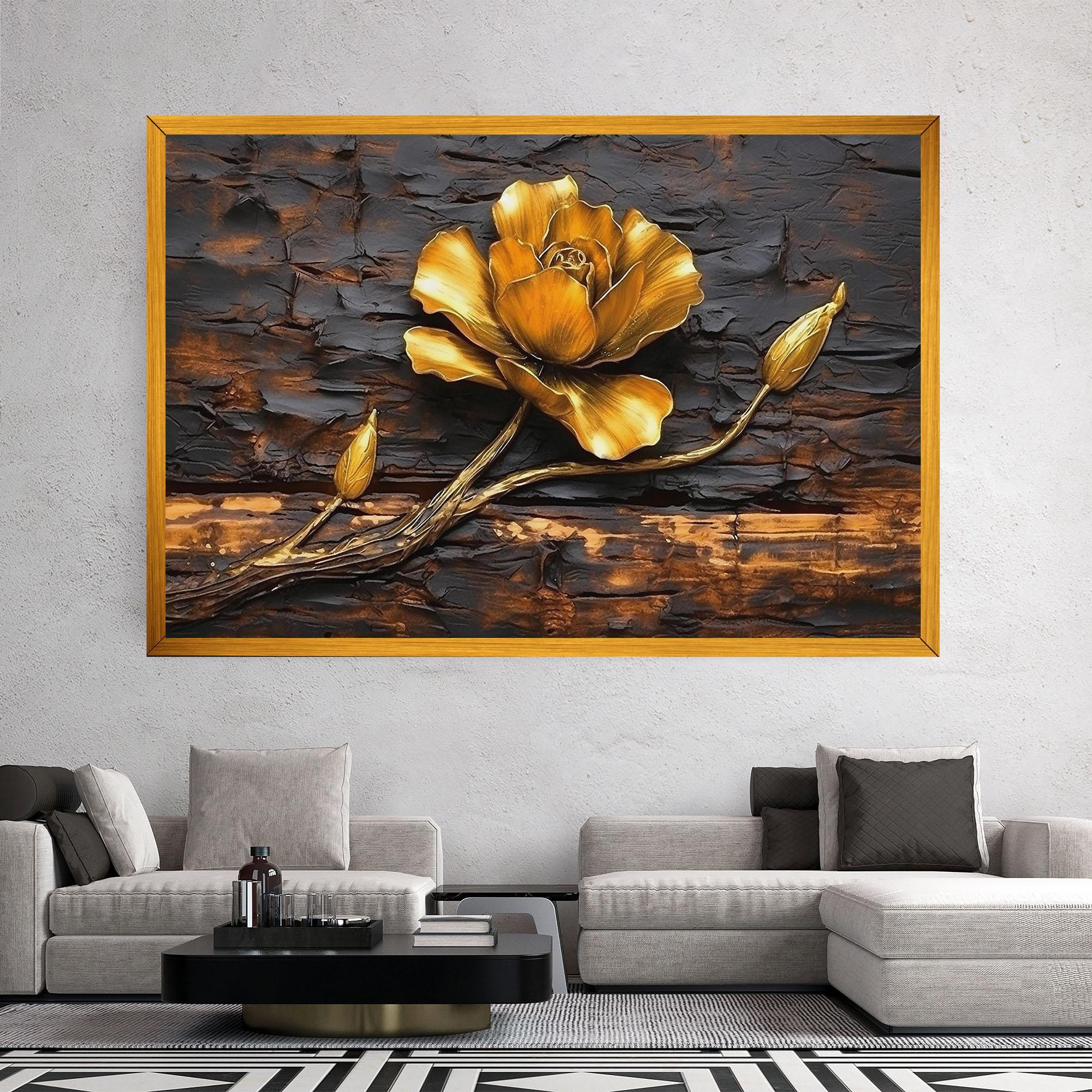 Vászonkép Golden Rose On Wood mockup 2