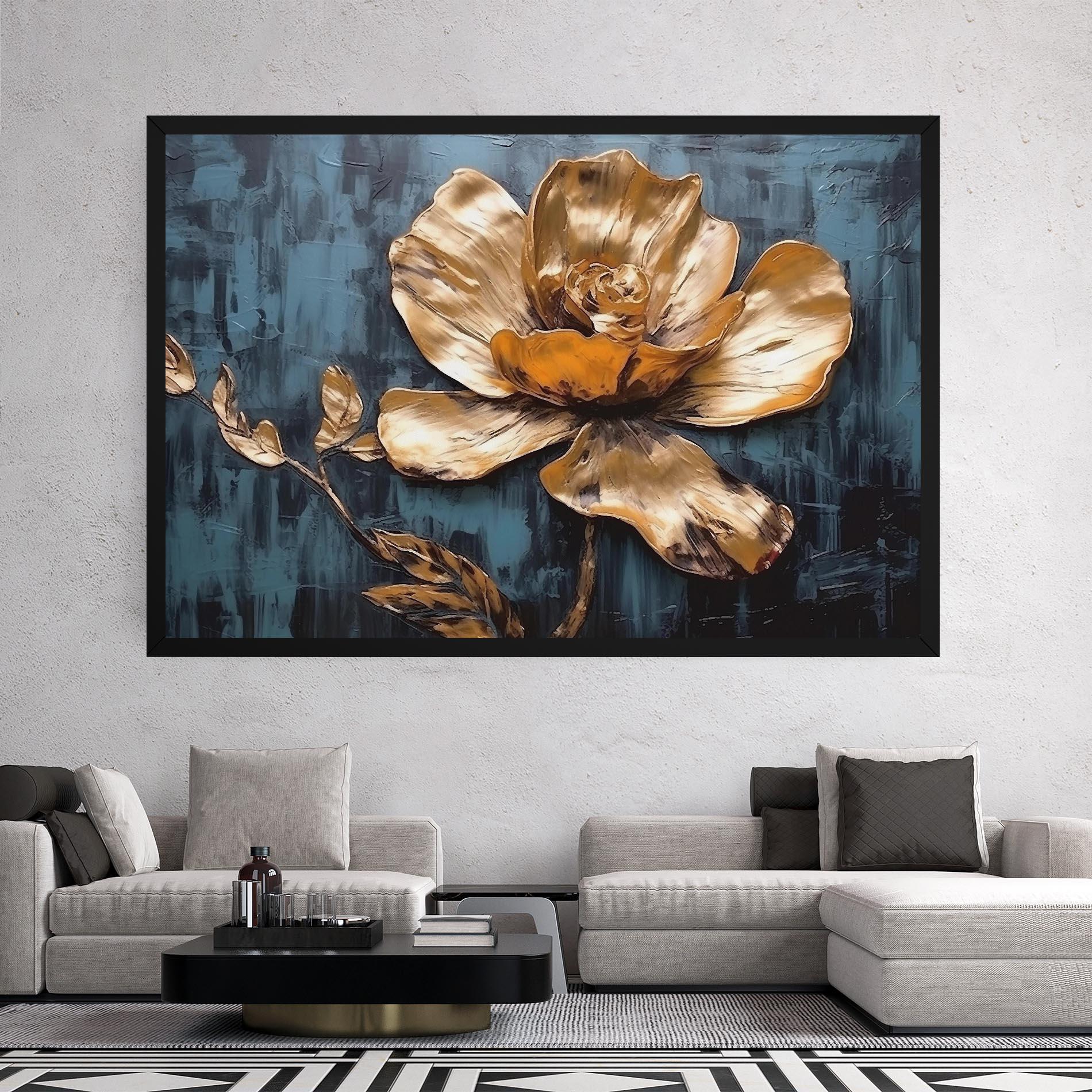 Vászonkép Golden Rose On Blue mockup 2