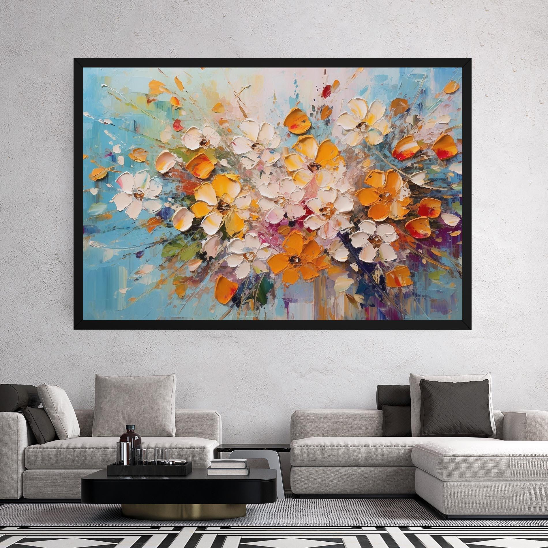 Vászonkép Pretty Flowers On Blue mockup 2