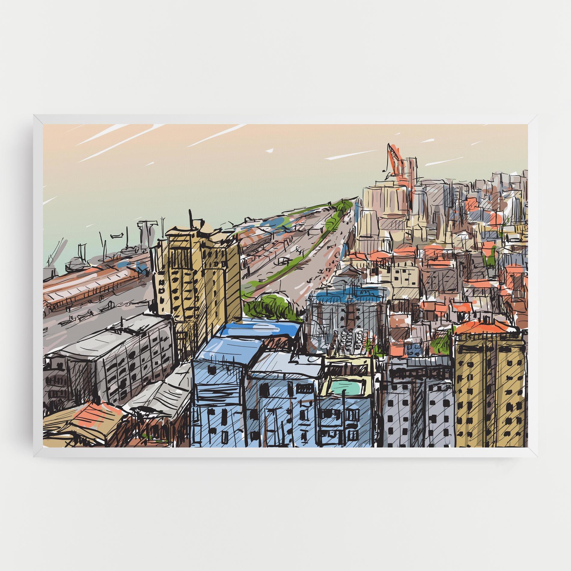 Vászonkép Colorful City Drawing mockup 0