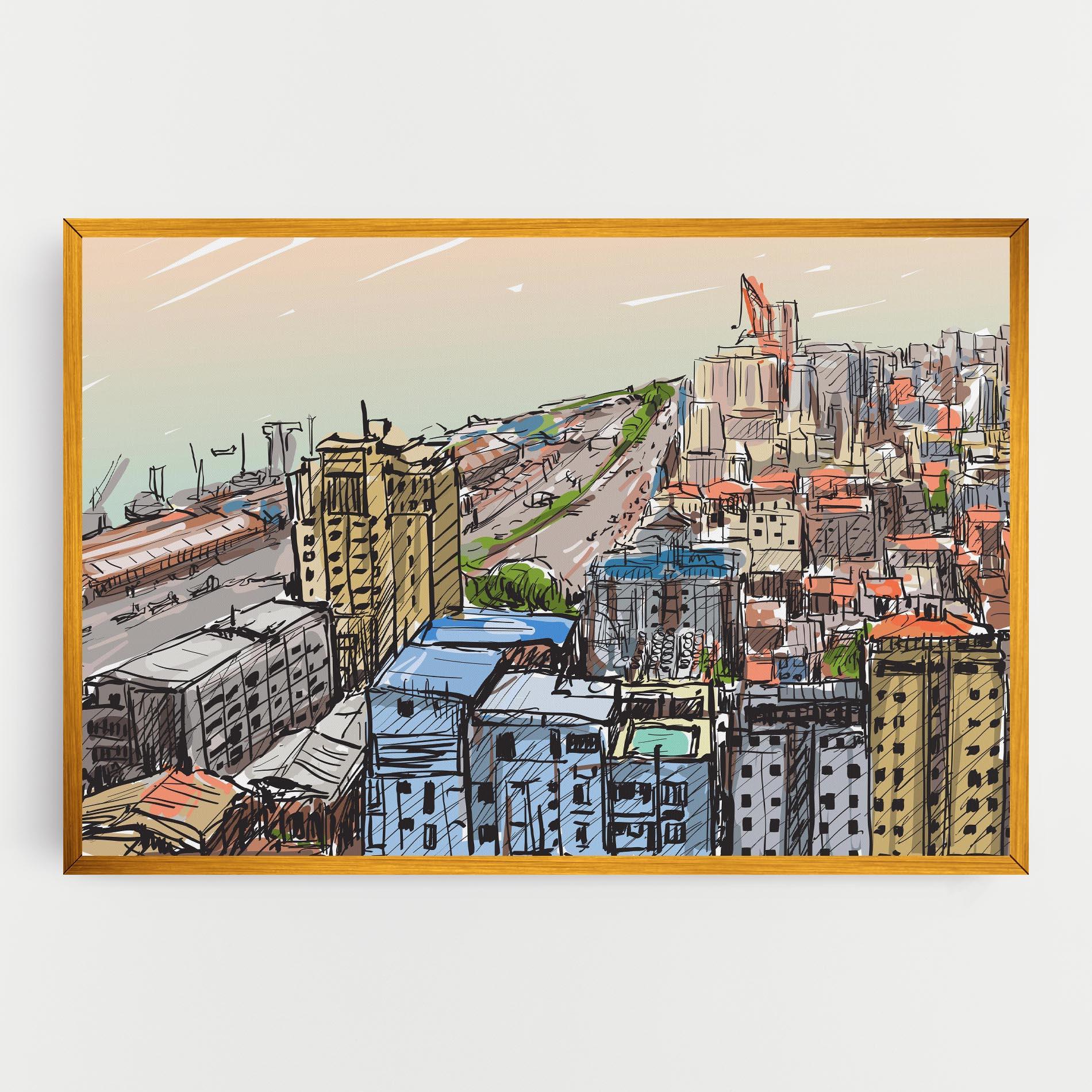 Vászonkép Colorful City Drawing mockup 0