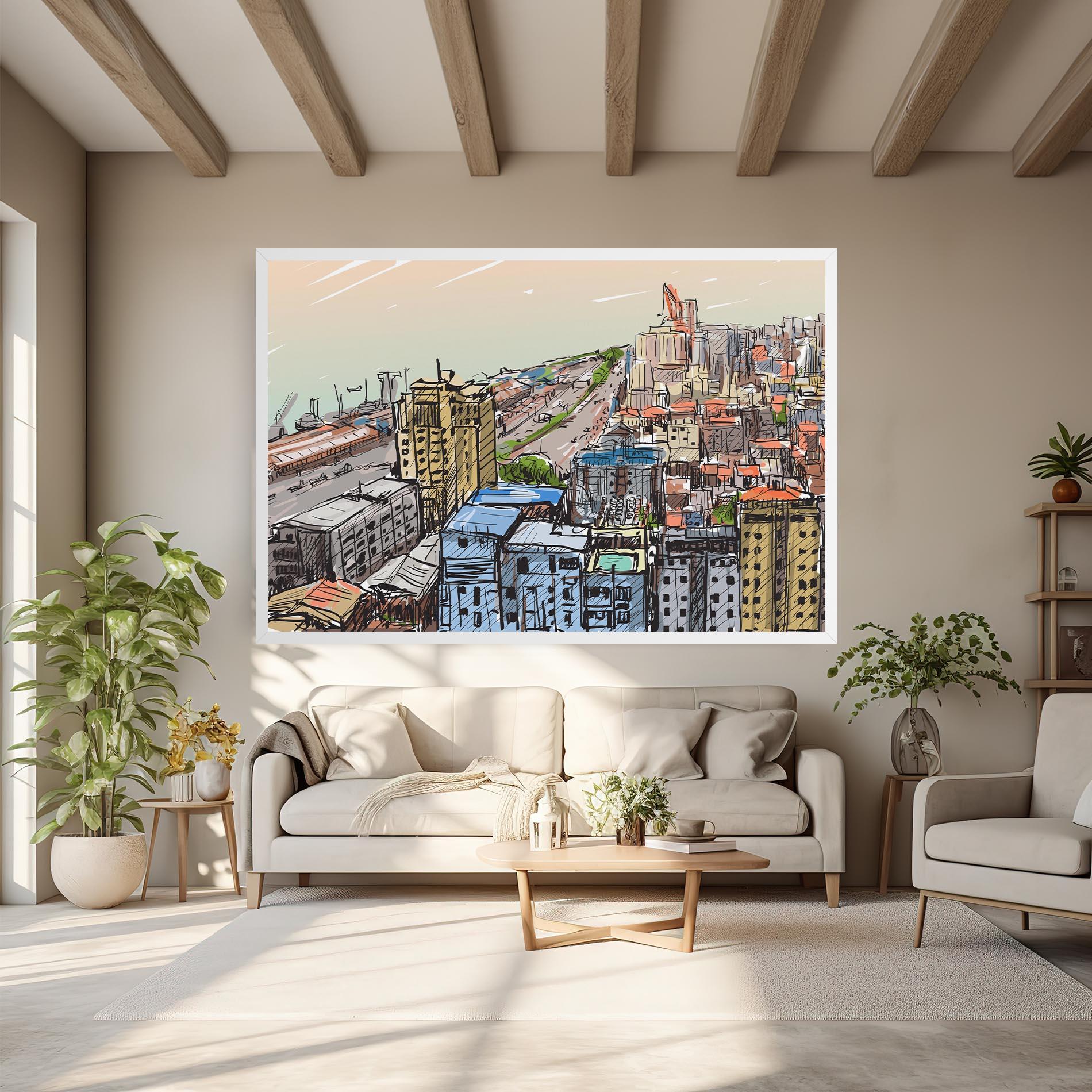 Vászonkép Colorful City Drawing mockup 6