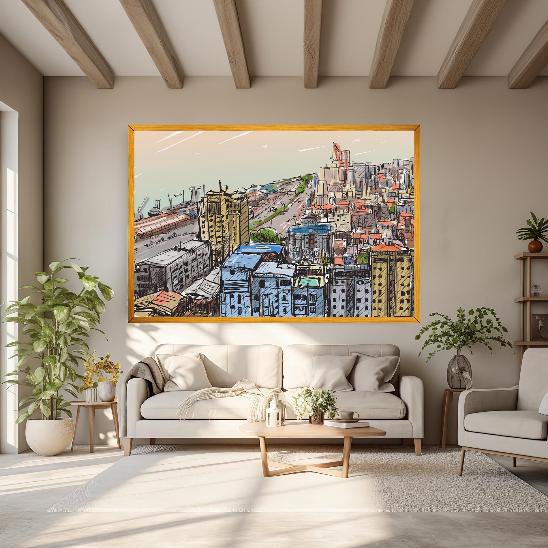 Vászonkép Colorful City Drawing mockup 6