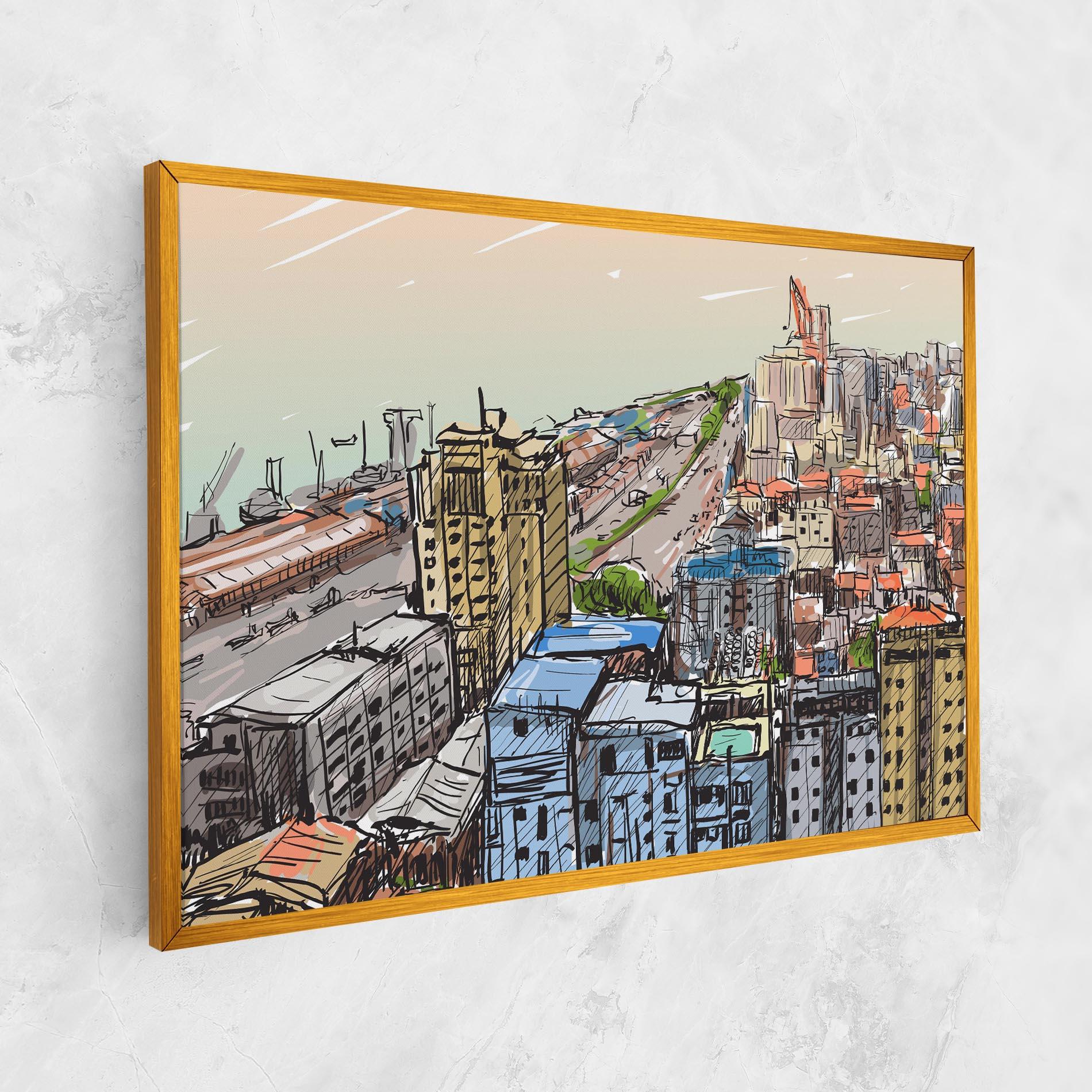 Vászonkép Colorful City Drawing mockup 1
