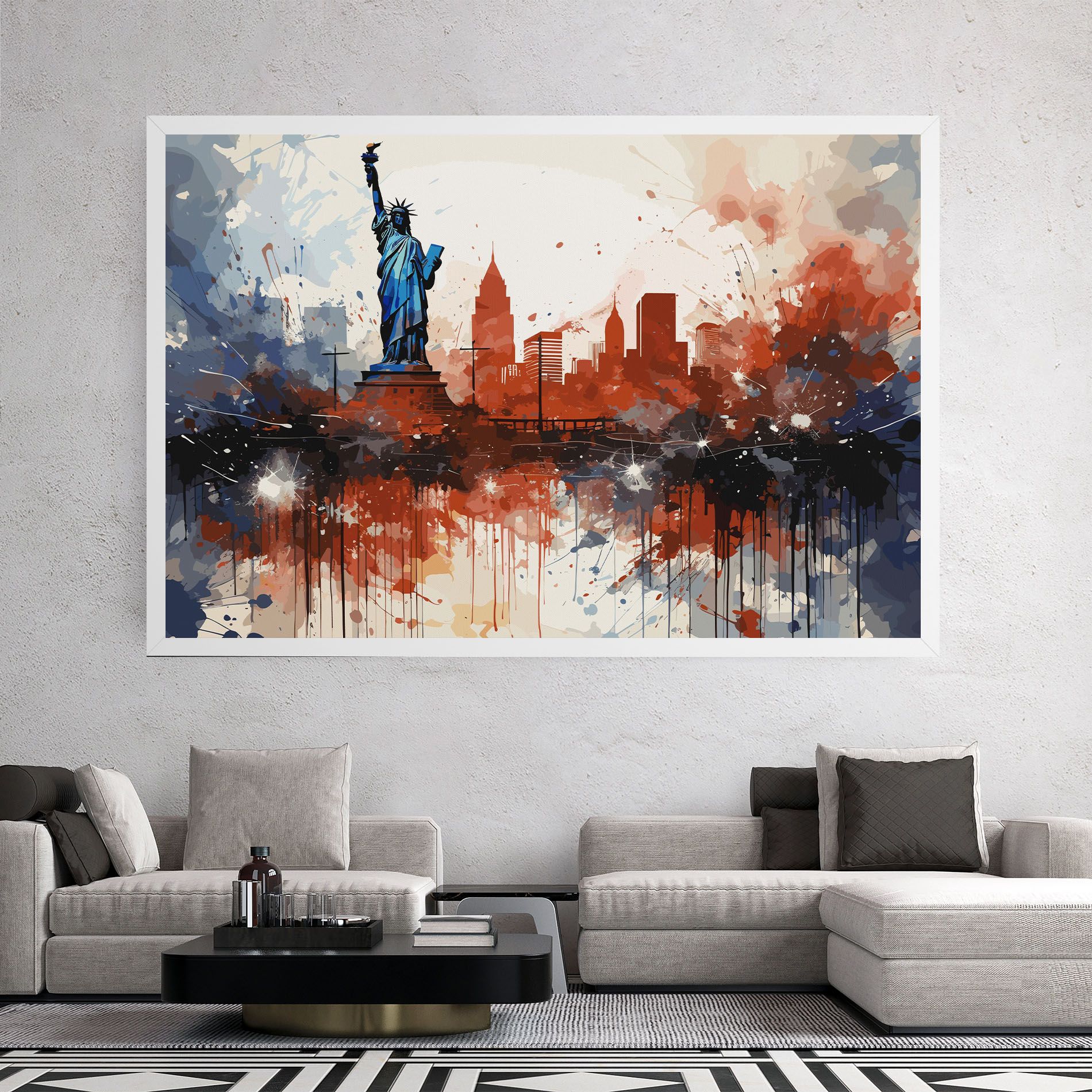 Red Blue Liberty Statue mockup 2