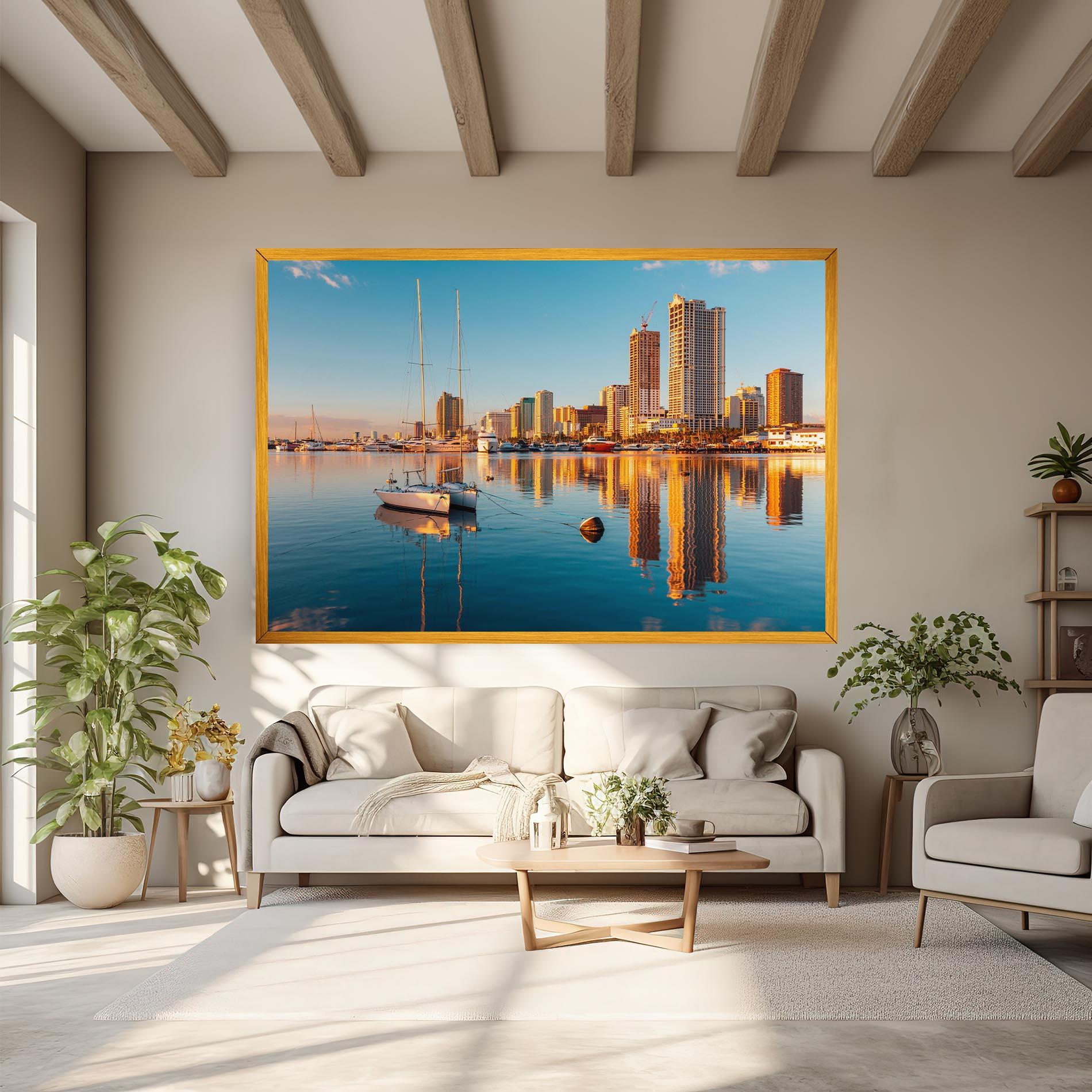 Vászonkép Skyscrapers Water mockup 6