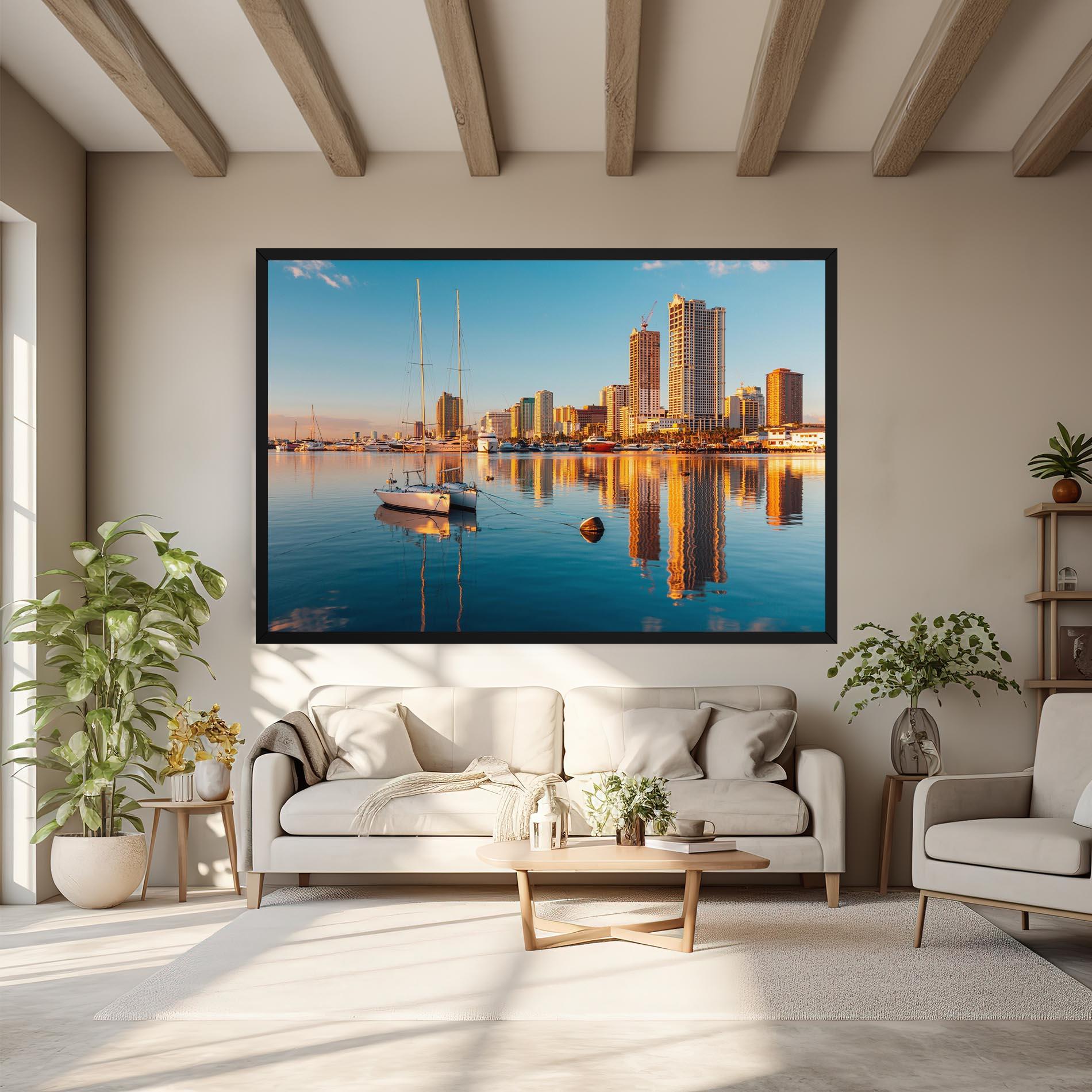 Vászonkép Skyscrapers Water mockup 6