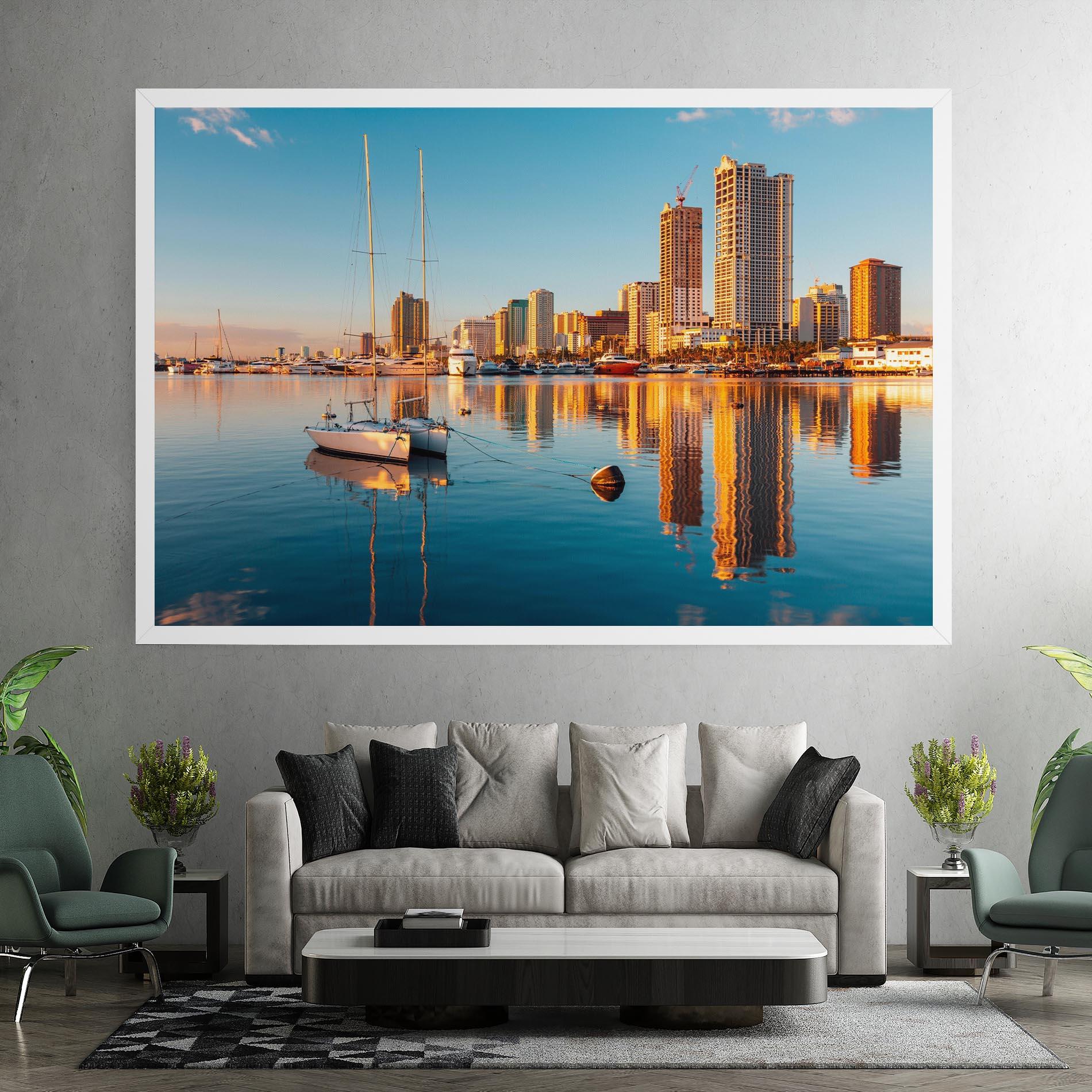 Vászonkép Skyscrapers Water mockup 7