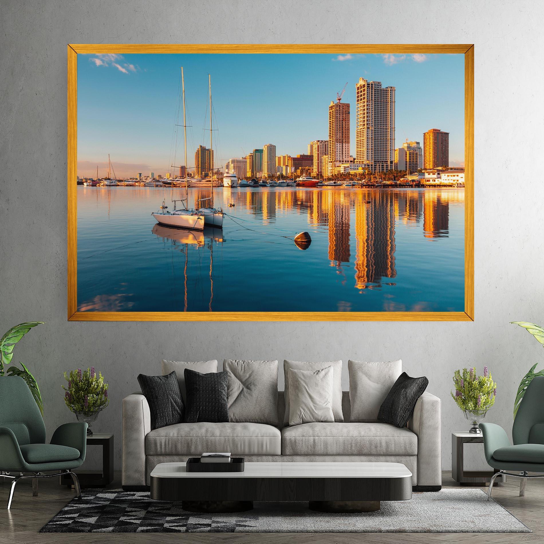 Vászonkép Skyscrapers Water mockup 7