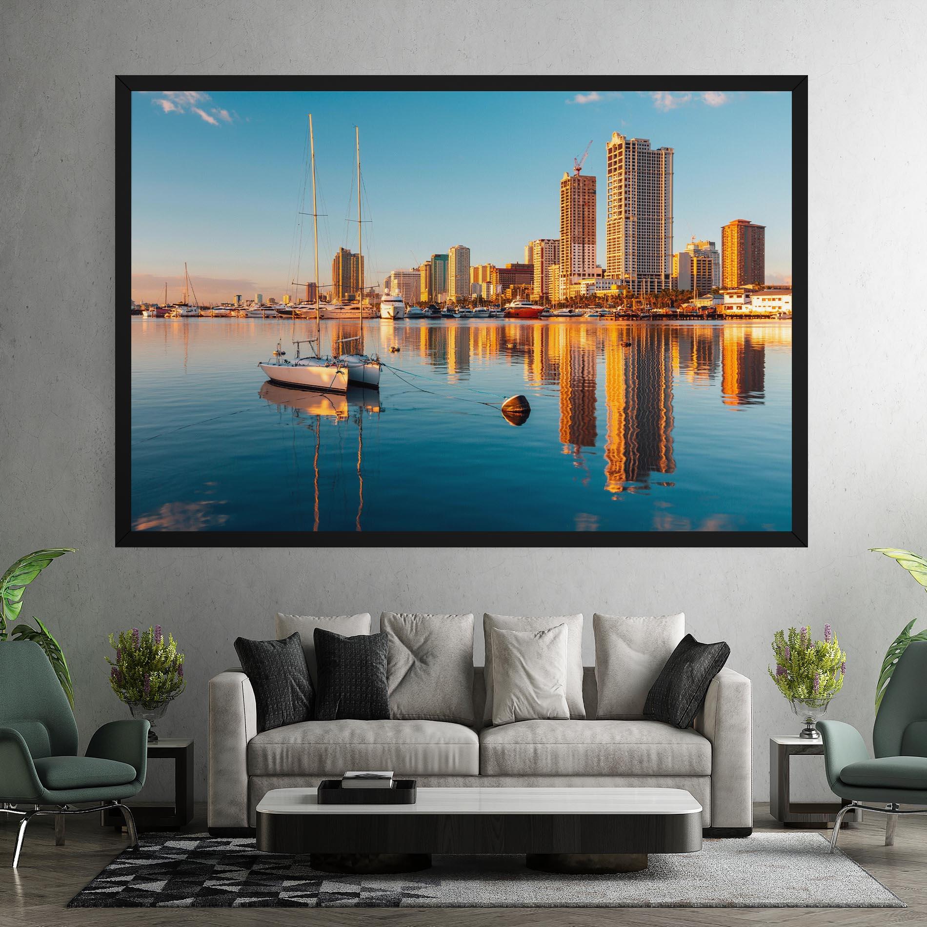 Vászonkép Skyscrapers Water mockup 7