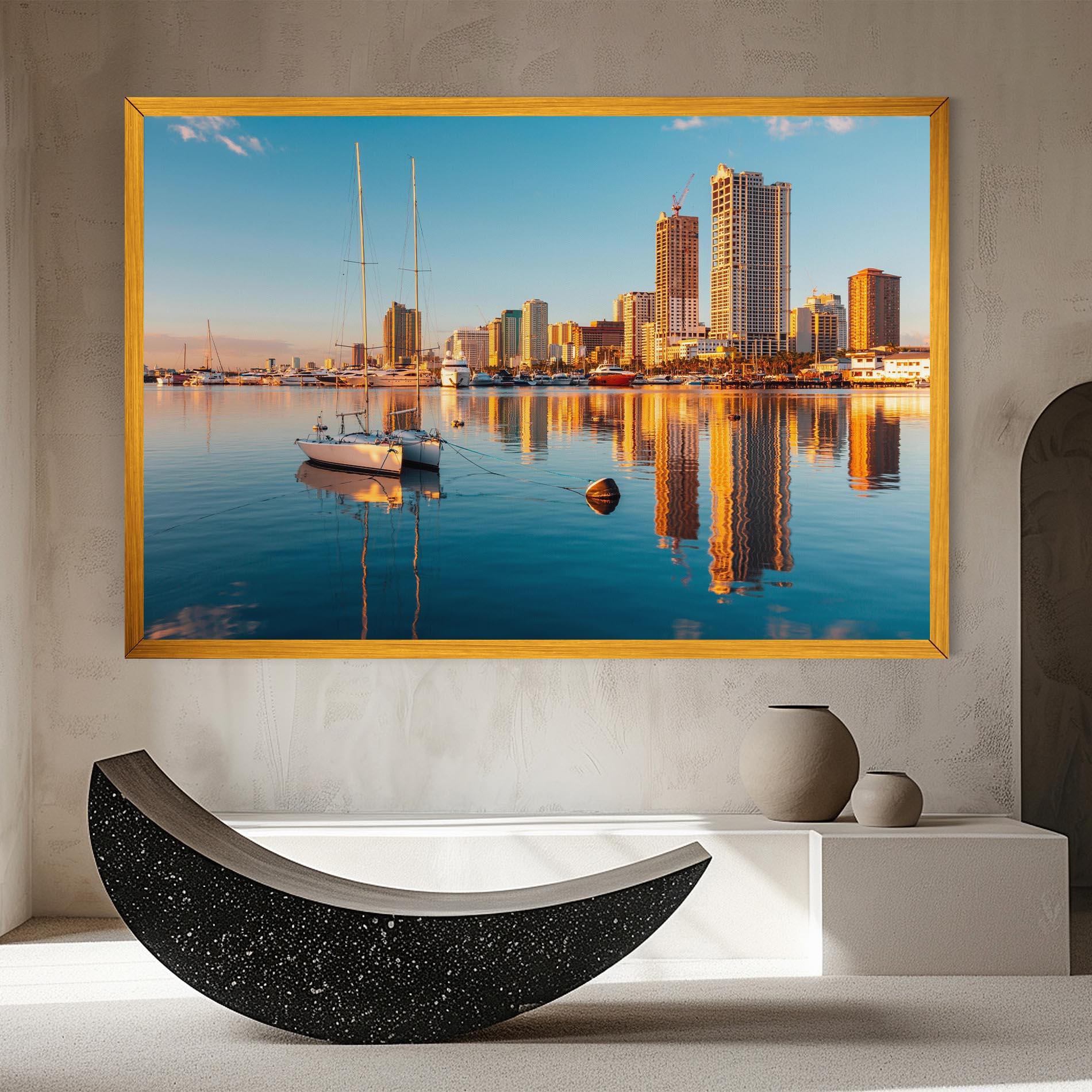 Vászonkép Skyscrapers Water mockup 8